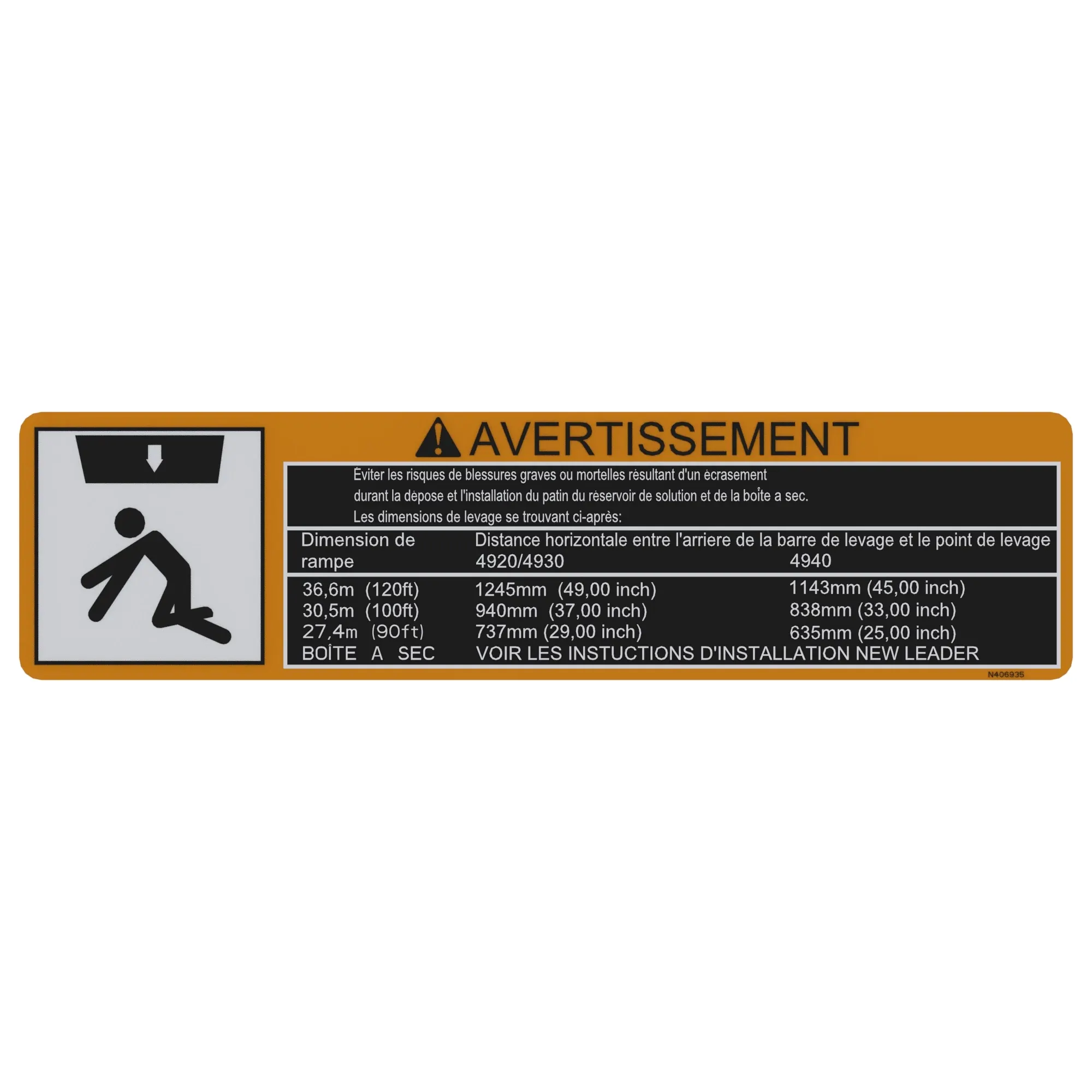 John Deere Skid Lift Instruction Label, French - N406935