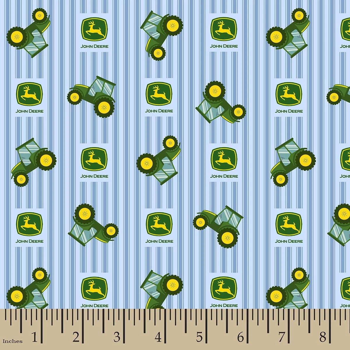 Fabric By The Yard - Stripes with Tractors Print