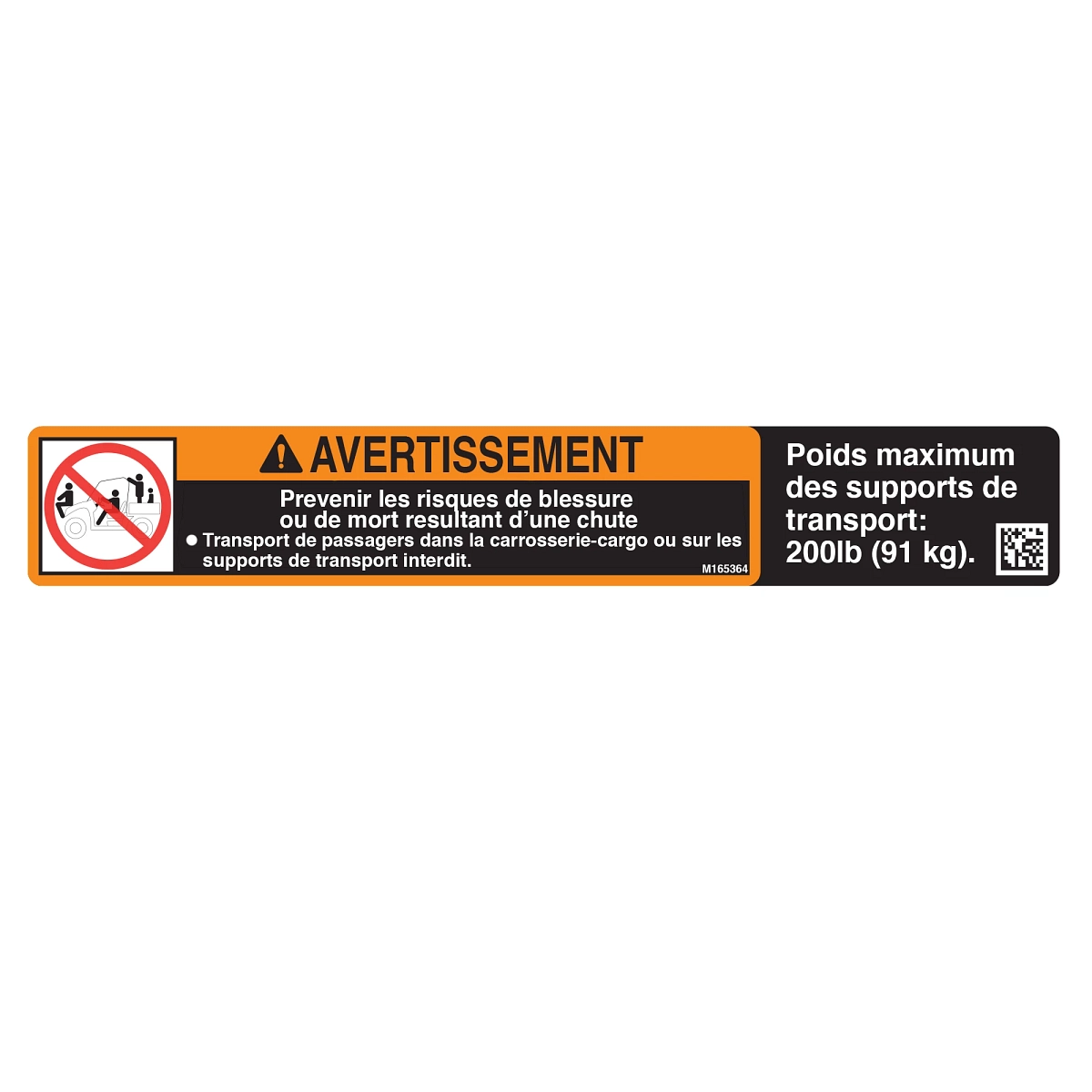 Safety Sign, Rear Rack, XUV 2 Row