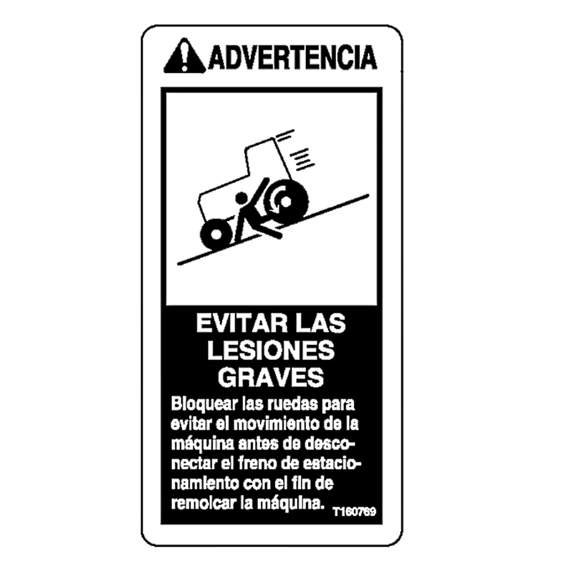 John Deere Safety Sign, Park Brake Warning, Spanish - T160769