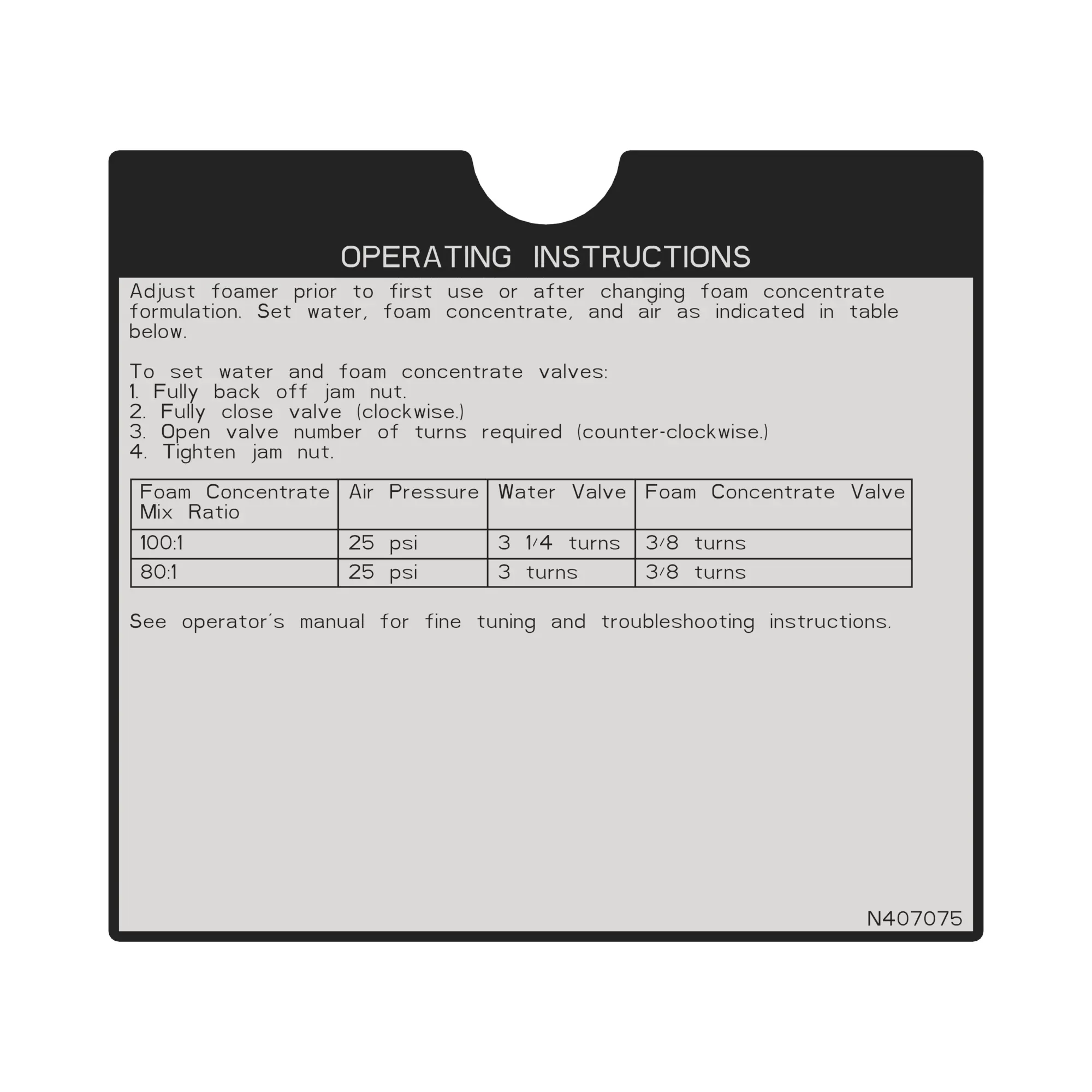 John Deere Foamer Instructions Label - N407075