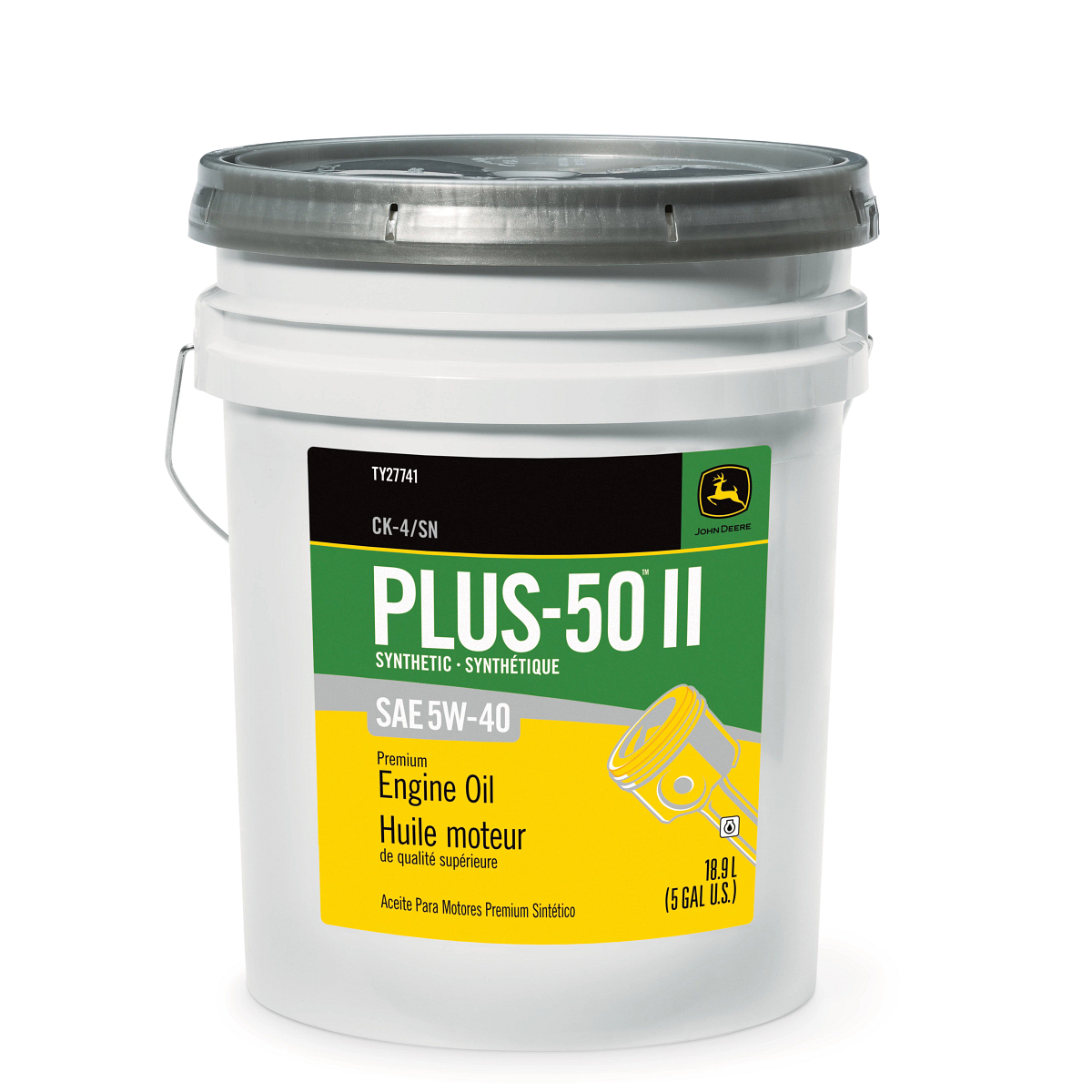John Deere Premium Synthetic Engine Oil, Plus-50™ II, SAE 5W-40, API CK-4/SN, 18.9 Liter (5 Gallon) - TY27741