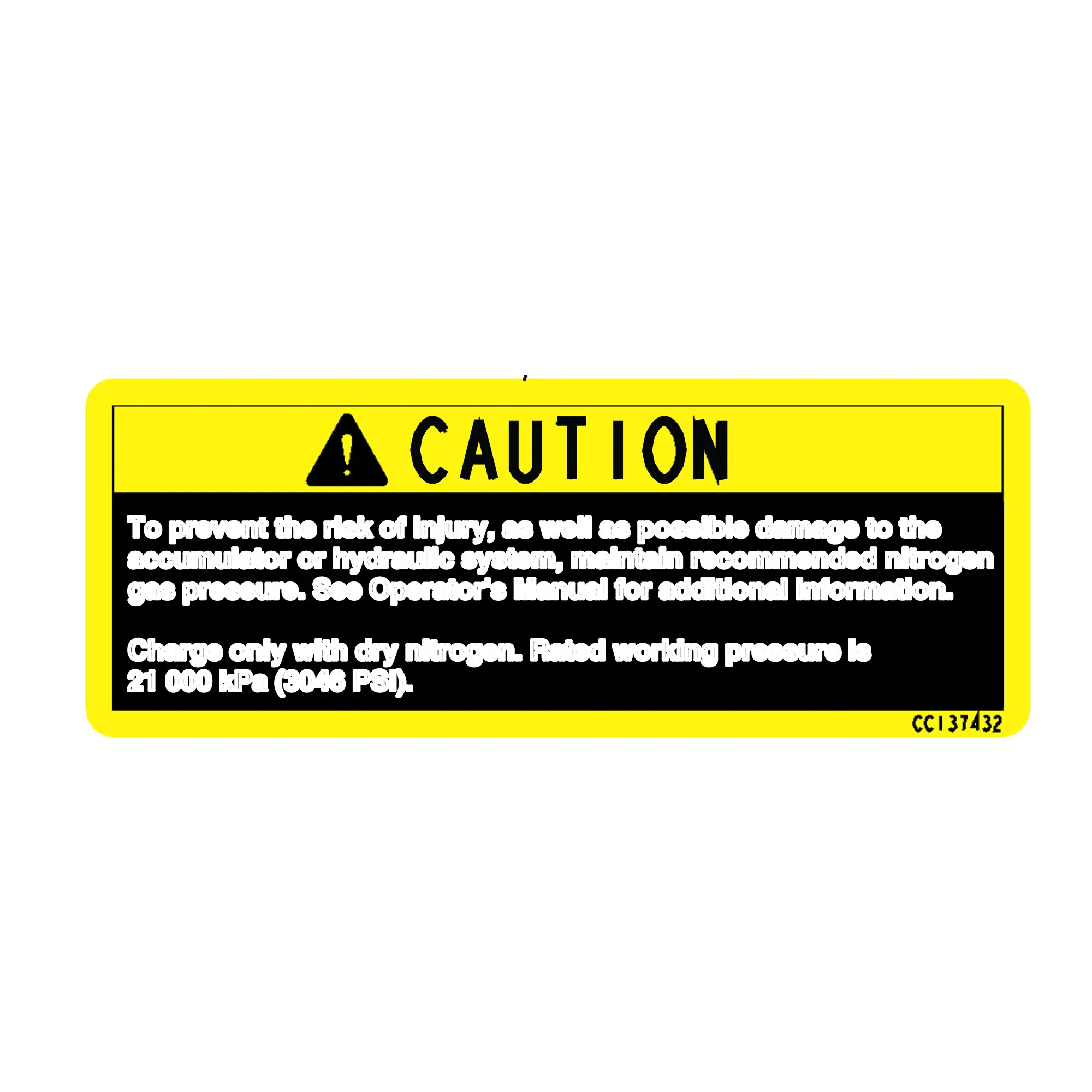 John Deere Label, Accumulator, Warning - CC137432