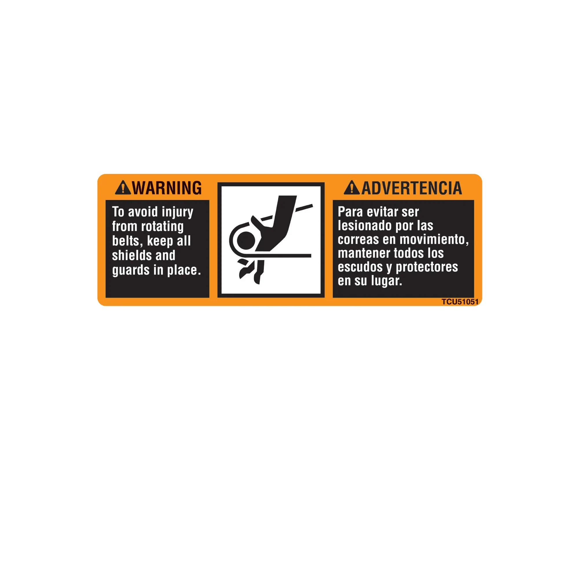 John Deere Rotating Blades Warning Label, English /Spanish - TCU51051