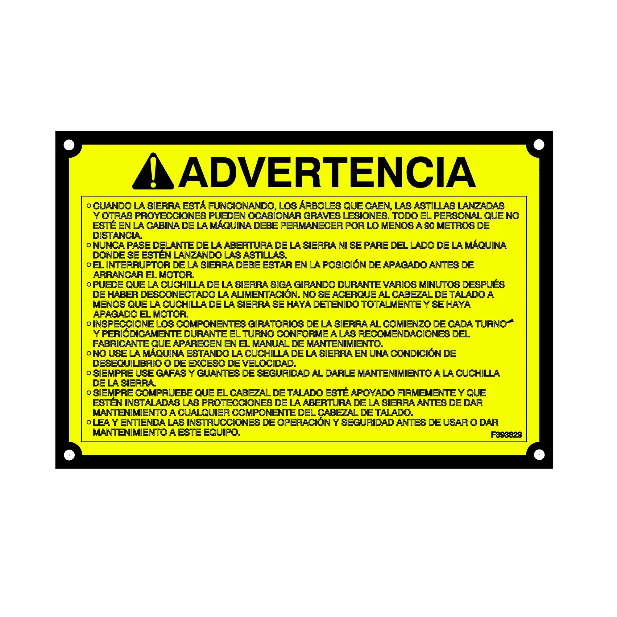 John Deere Warning Decal, Spanish - F393829
