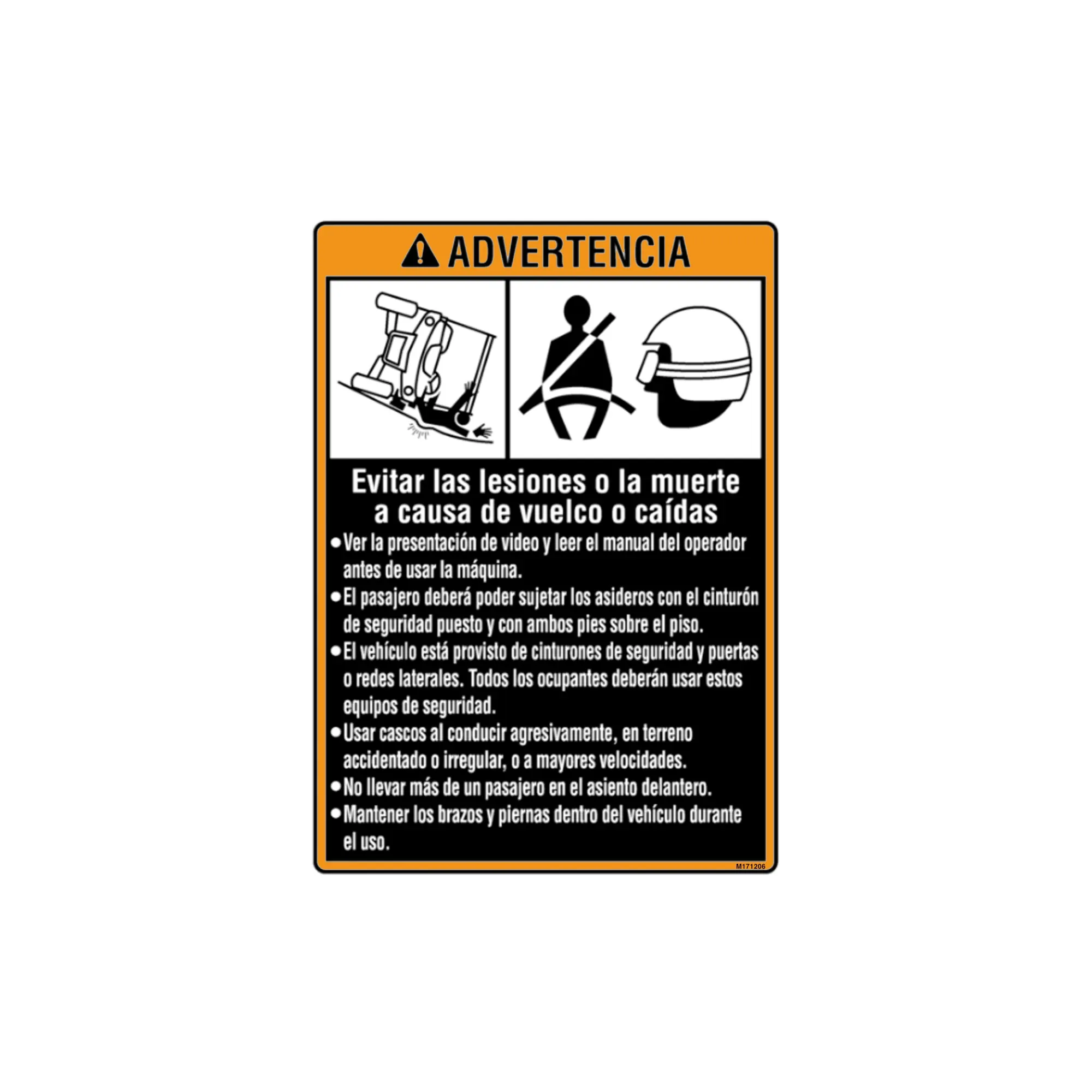 John Deere Warning Front Fender Label, Spanish - M171206