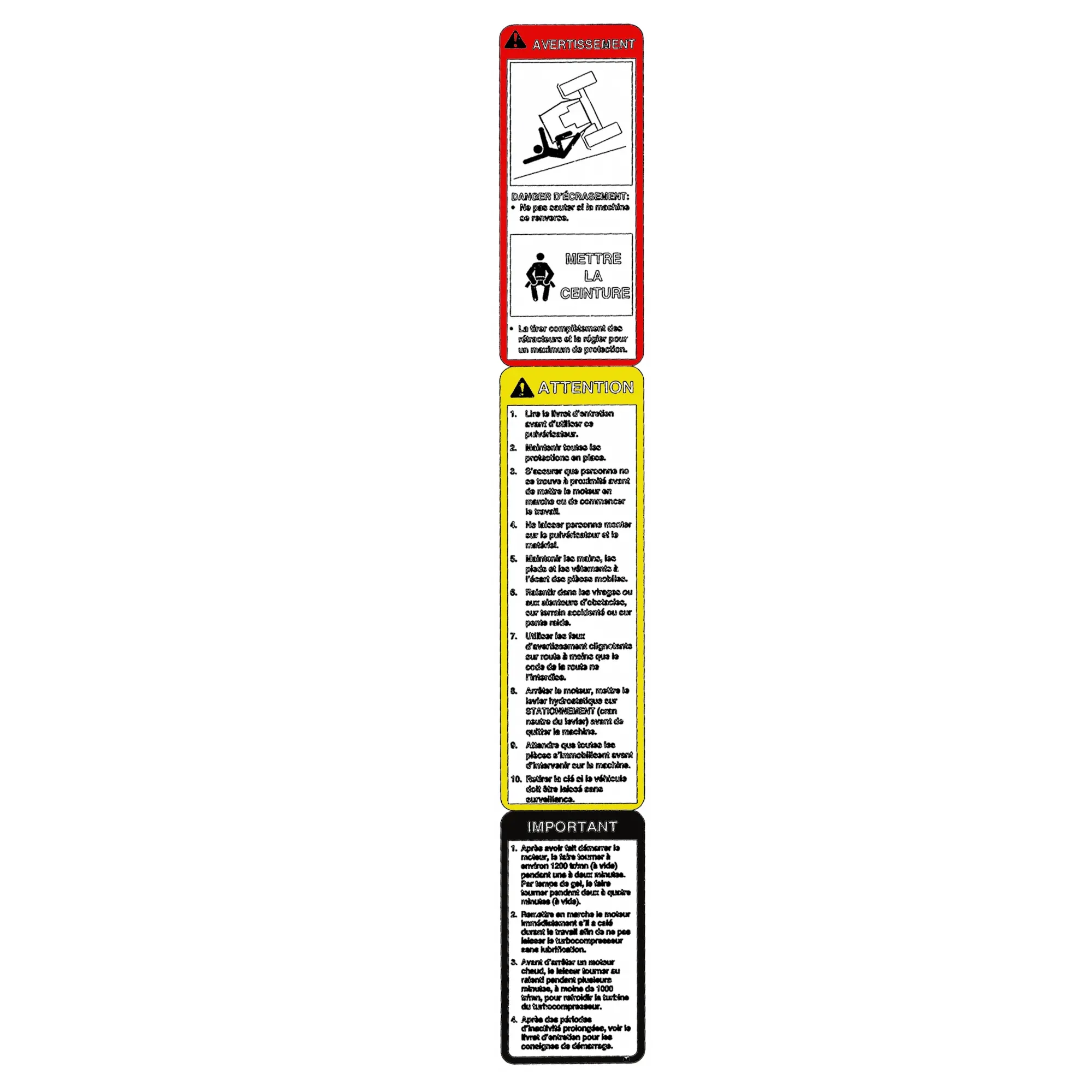 John Deere Warning Caution Important Label, French - N208402