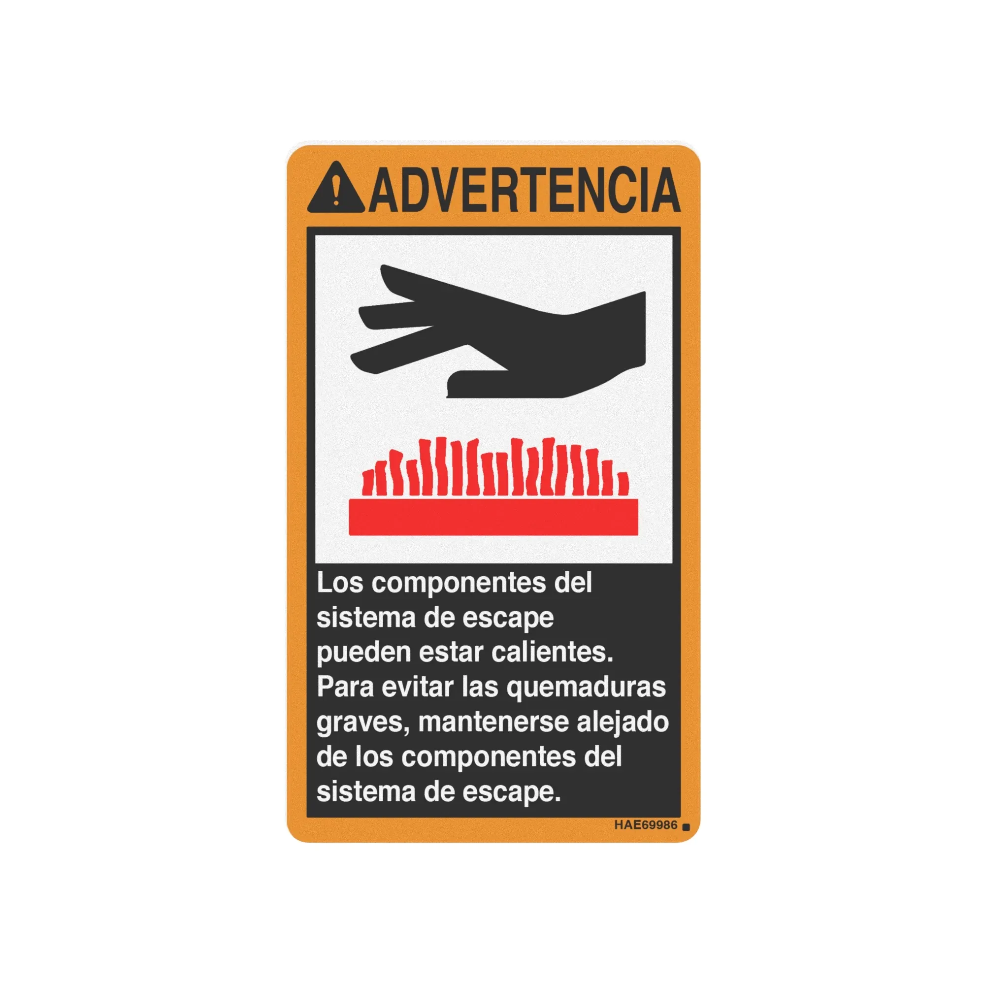 John Deere Safety Sign, Exhaust Heat Warning, Spanish - HXE69986