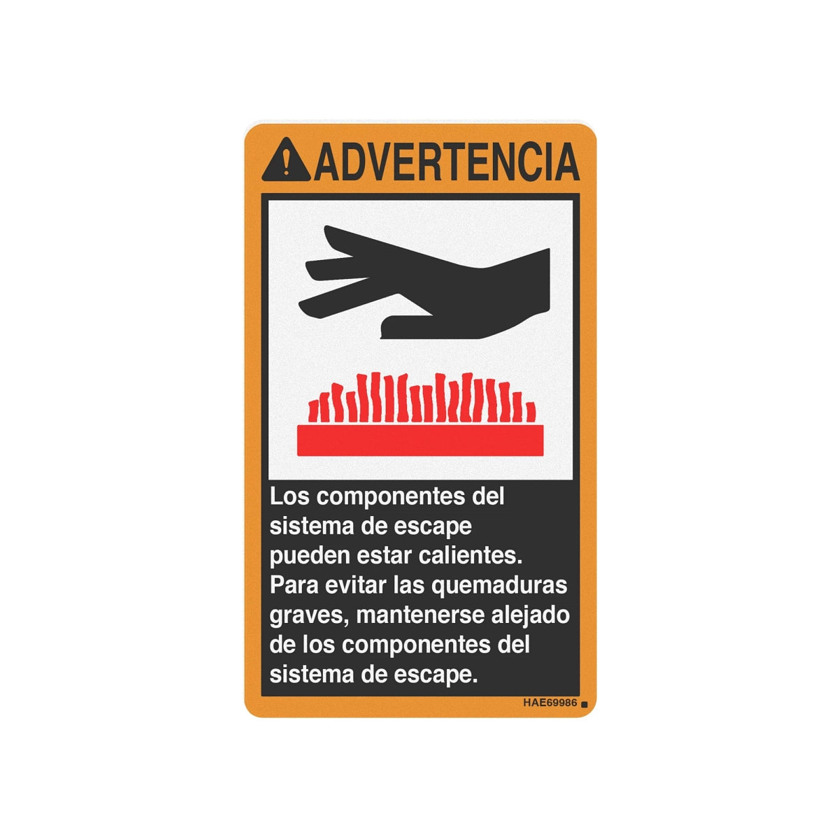 John Deere Safety Sign, Exhaust Heat Warning, Spanish - HXE69986