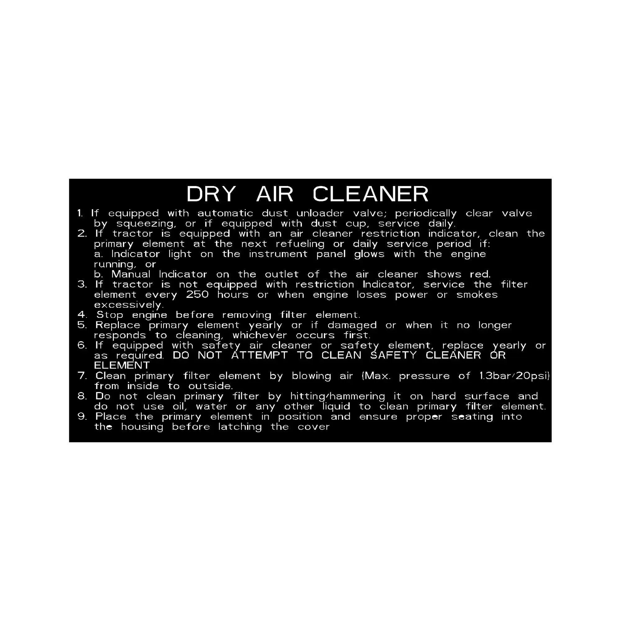 Label, Dry Air Cleaner