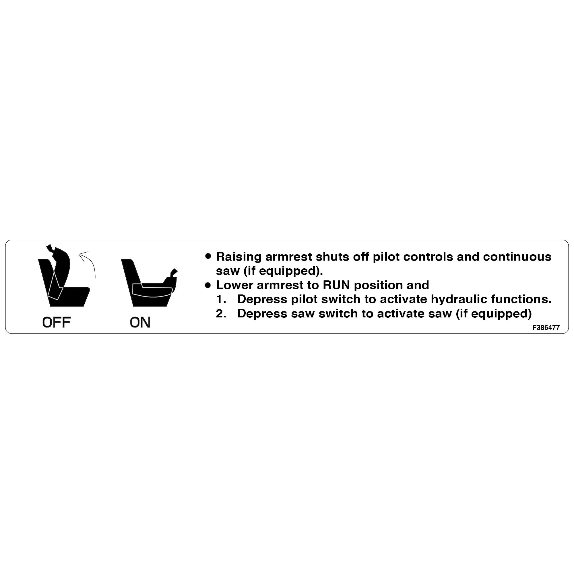 John Deere Pilot Armrest Label - F386477
