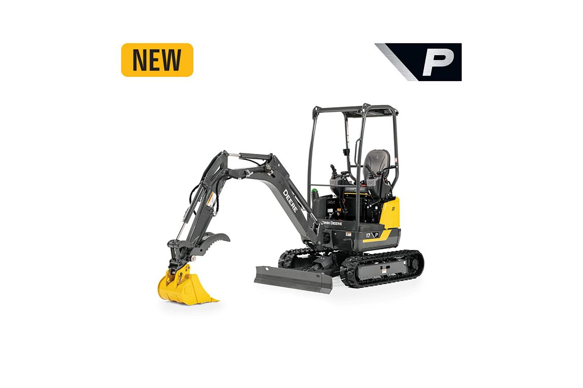 Front right of 17 p-tier excavator with NEW written in the top left