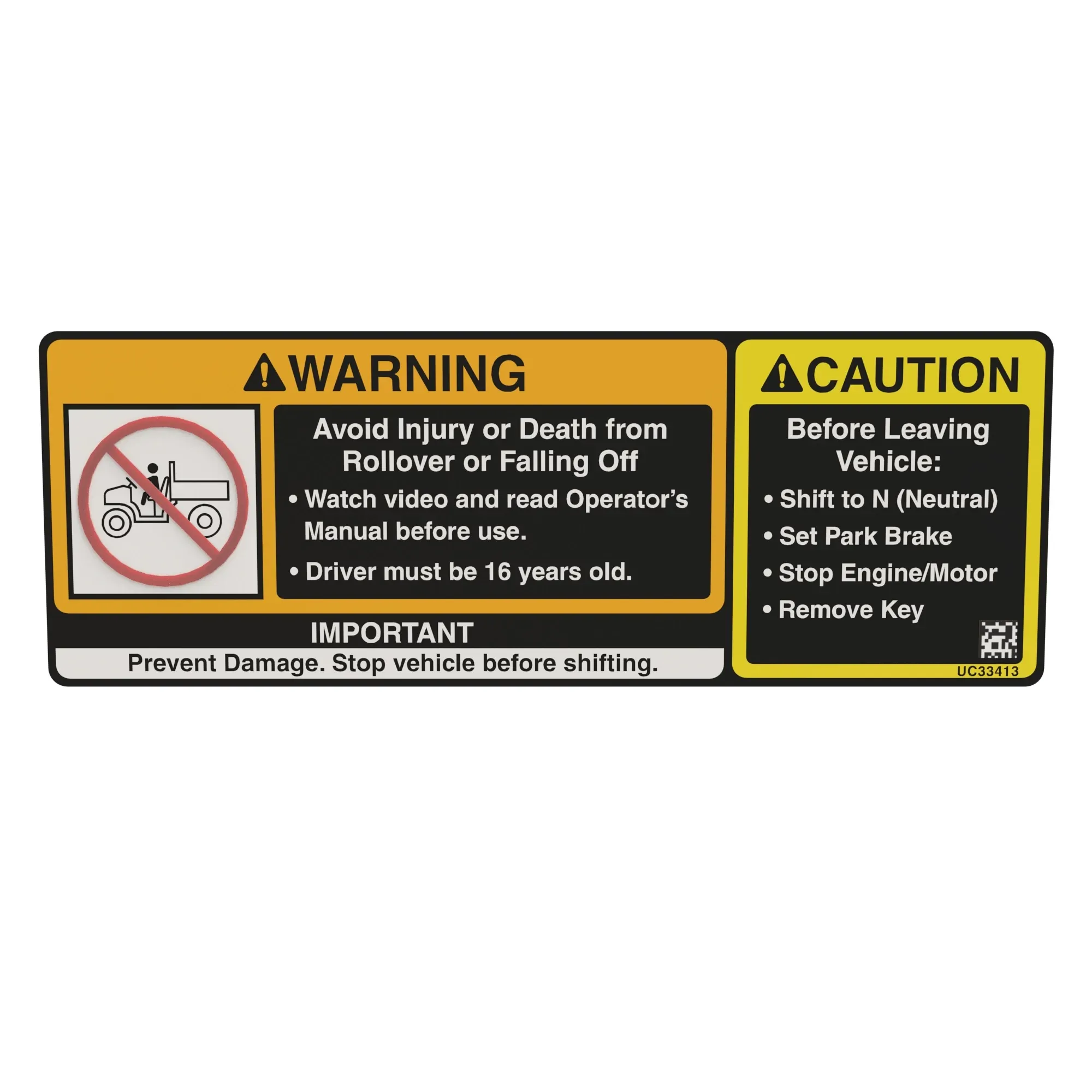 John Deere T Series Dash Safety Sign, English - UC33413