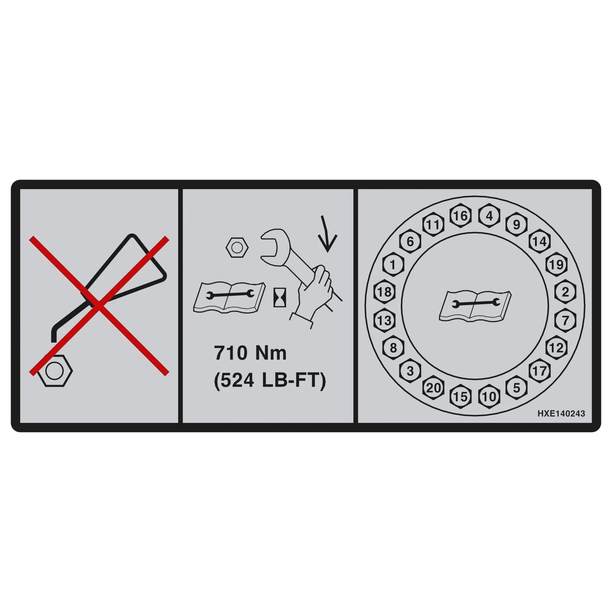 John Deere Wheel Bolt torque Label, Rear - HXE140243