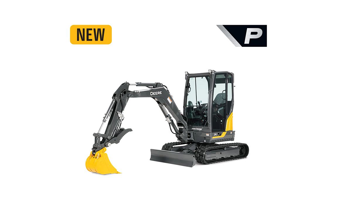 Front right of 26 p-tier excavator with NEW written in the top left
