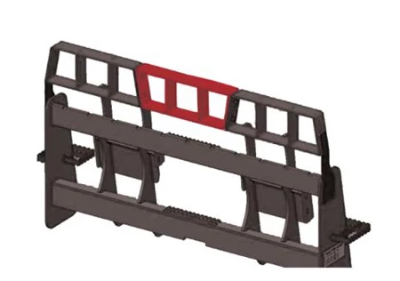 Computer-generated graphic of a PF60 severe duty pallet fork with red-highlighted optional Bolt-On Brick Guard