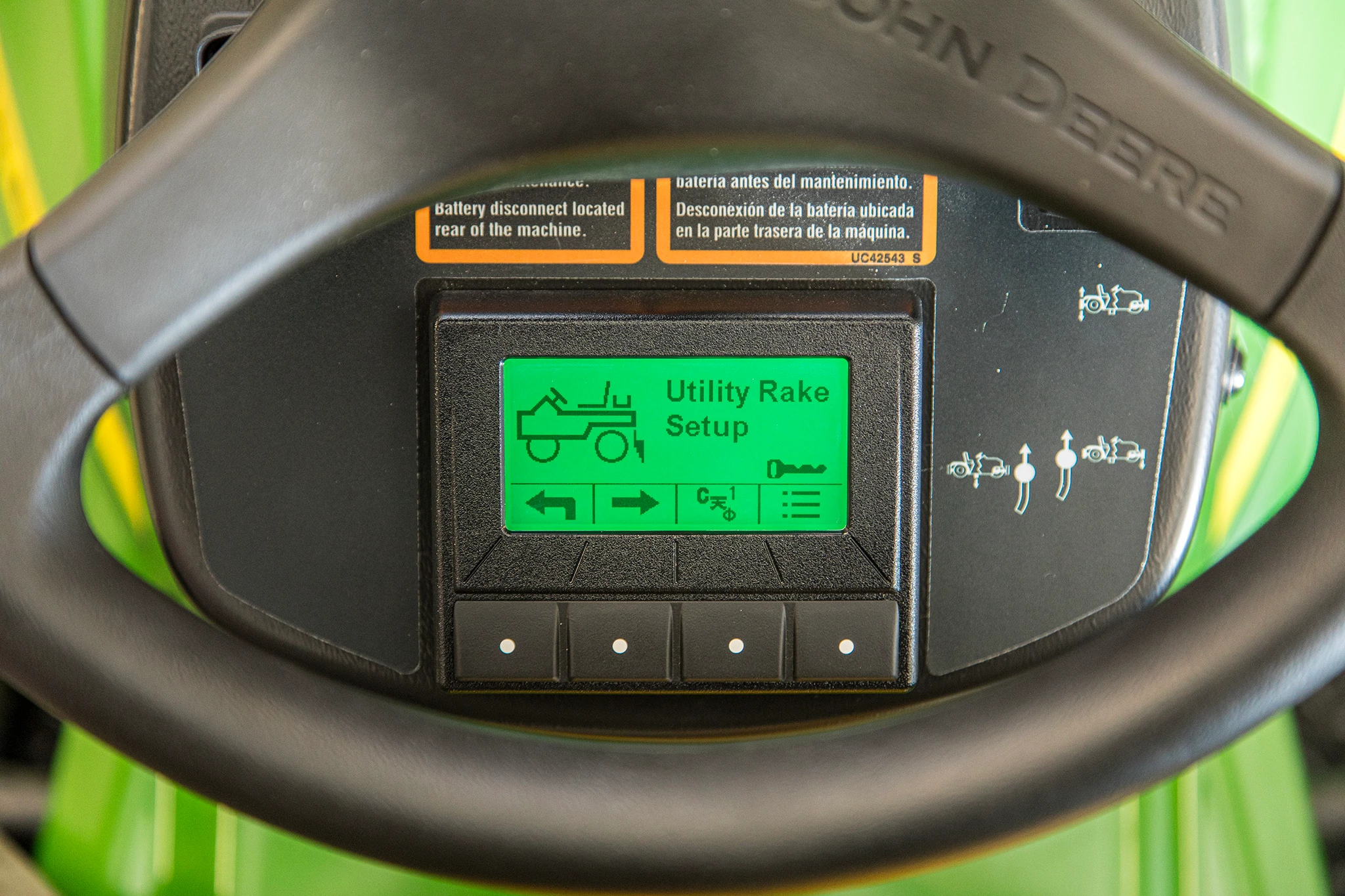 Close up view of 1235 TruFinish Rake controls display screen