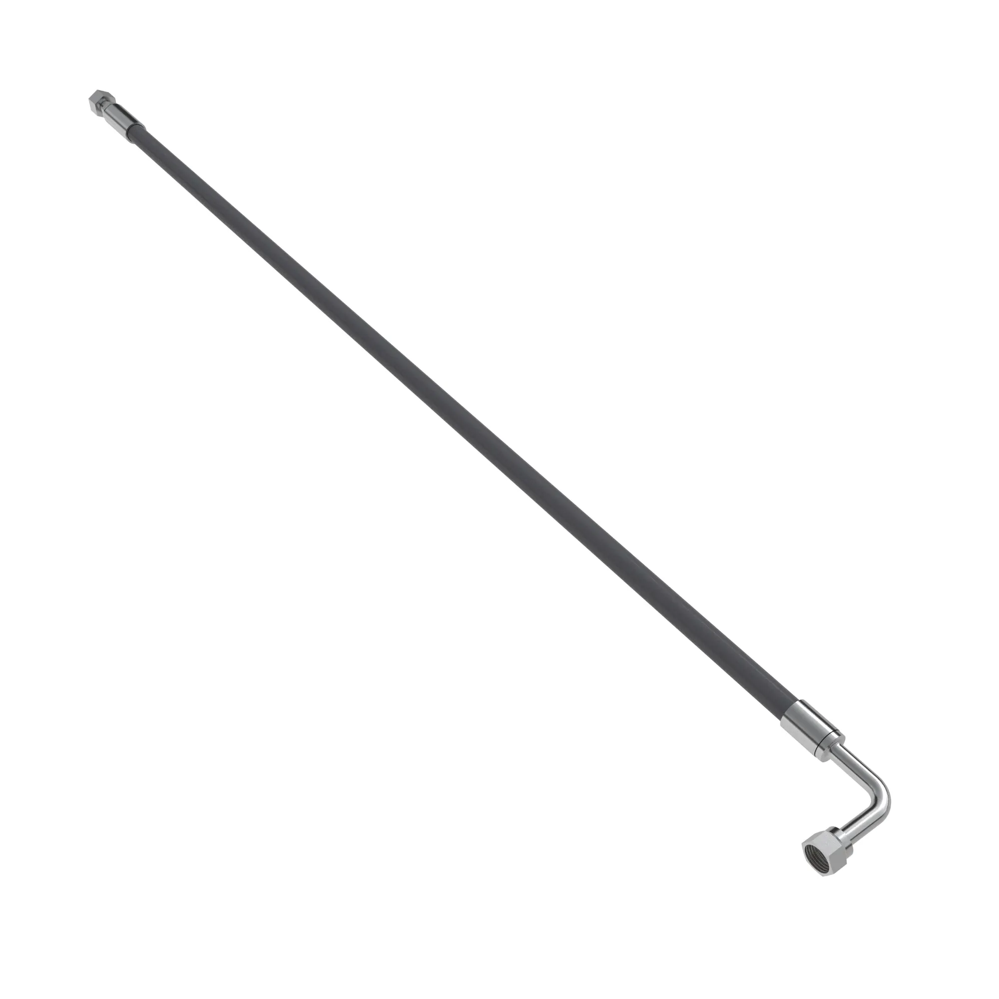 Hose, hydraulic, -6 flat face O-ring female 90 degree with long drop end 1, -6 flat face O-ring female end 2, size 6, length 32