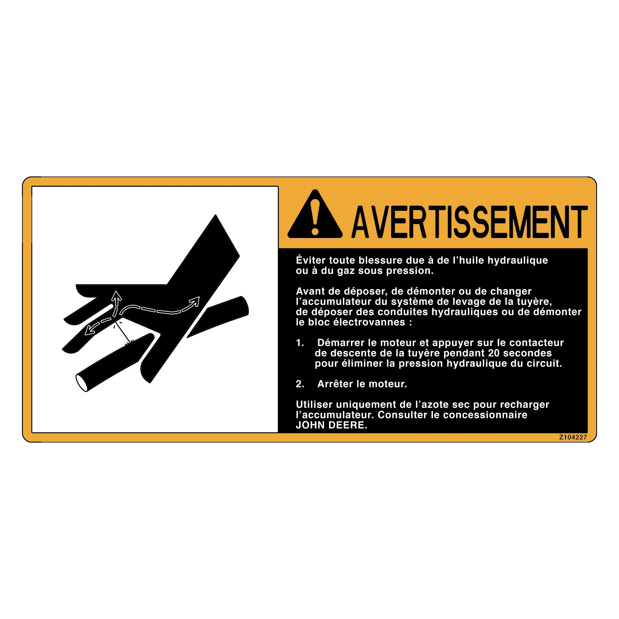 John Deere Safety Sign, Label - Z104227