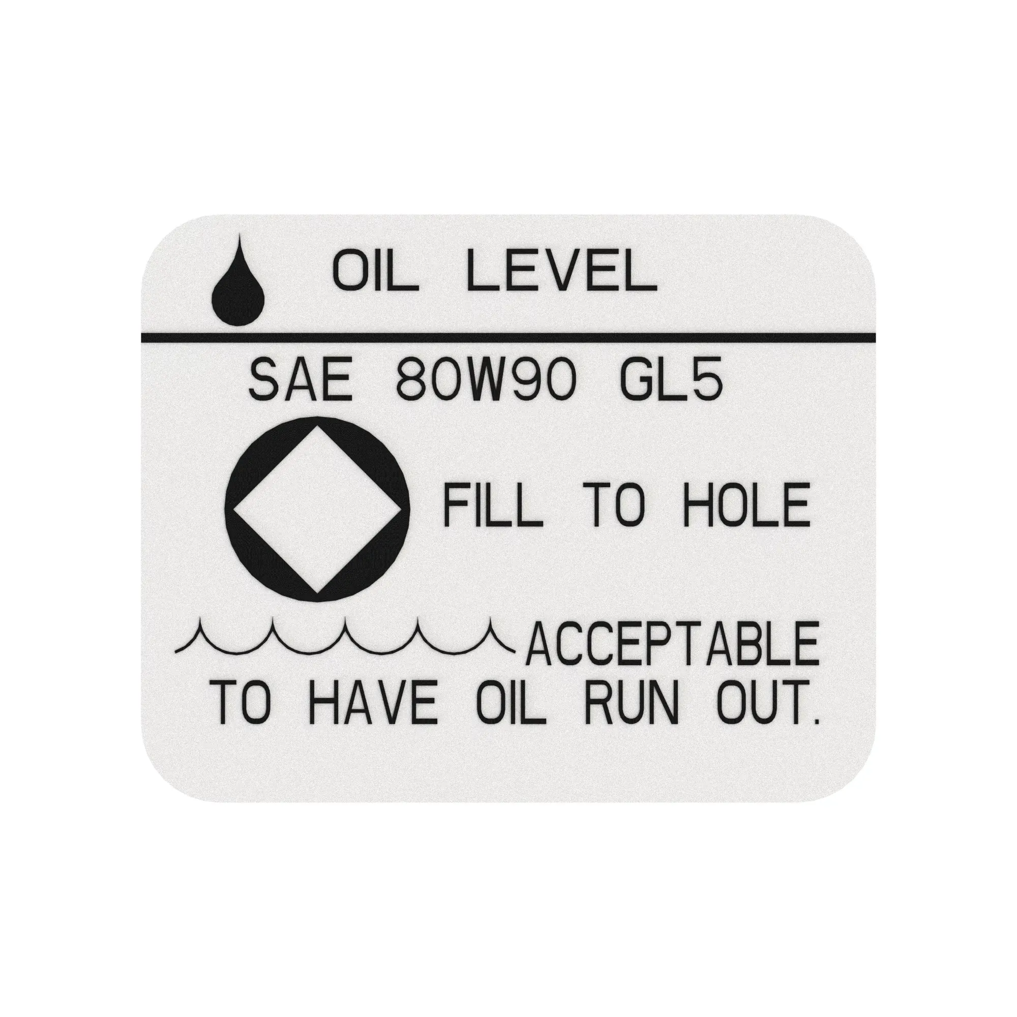 John Deere Final Drive Oil Level Label - H154332