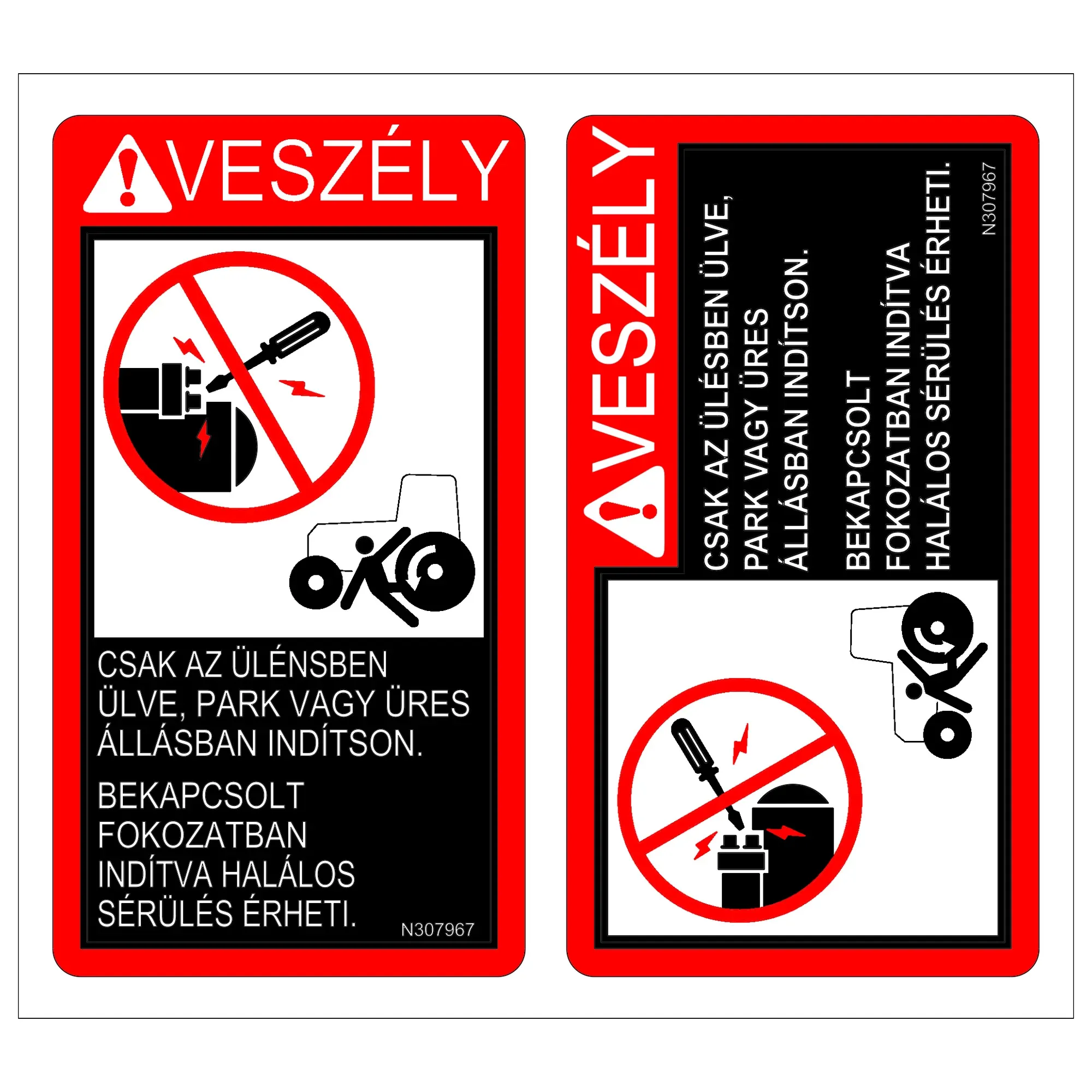 John Deere Safety Bypass Start Label, Hungarian - N307967