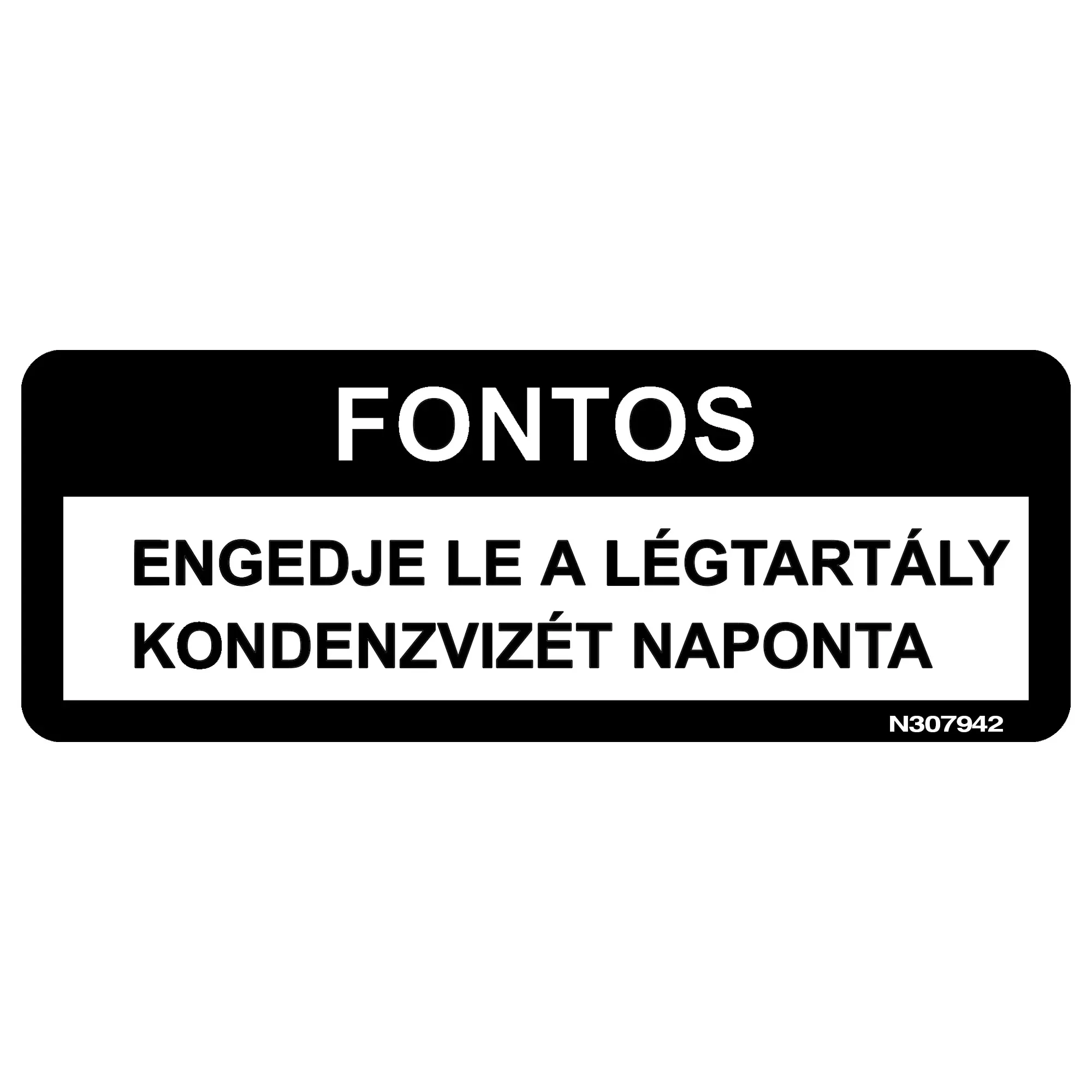 John Deere Air Tank Drain Label, Hungarian - N307942