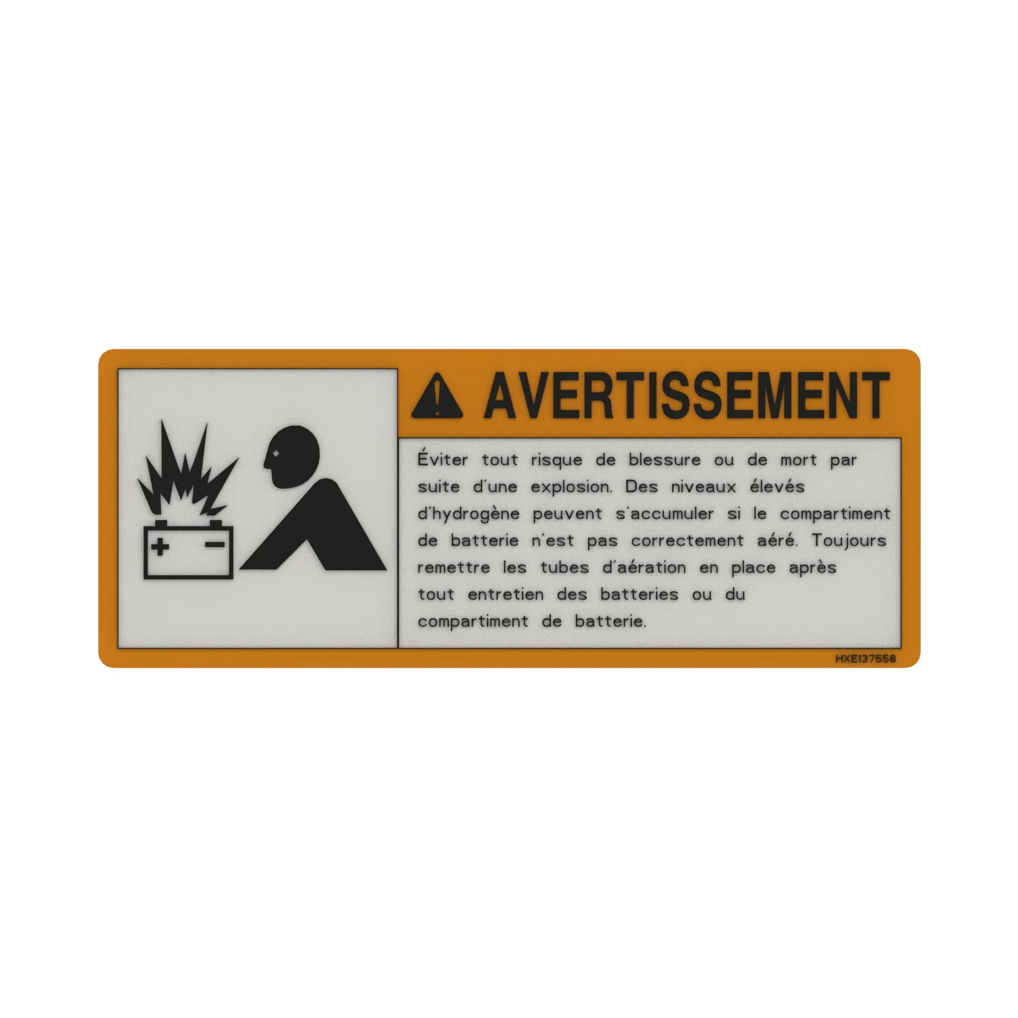 John Deere Label, Battery Box, Warning - HXE137558