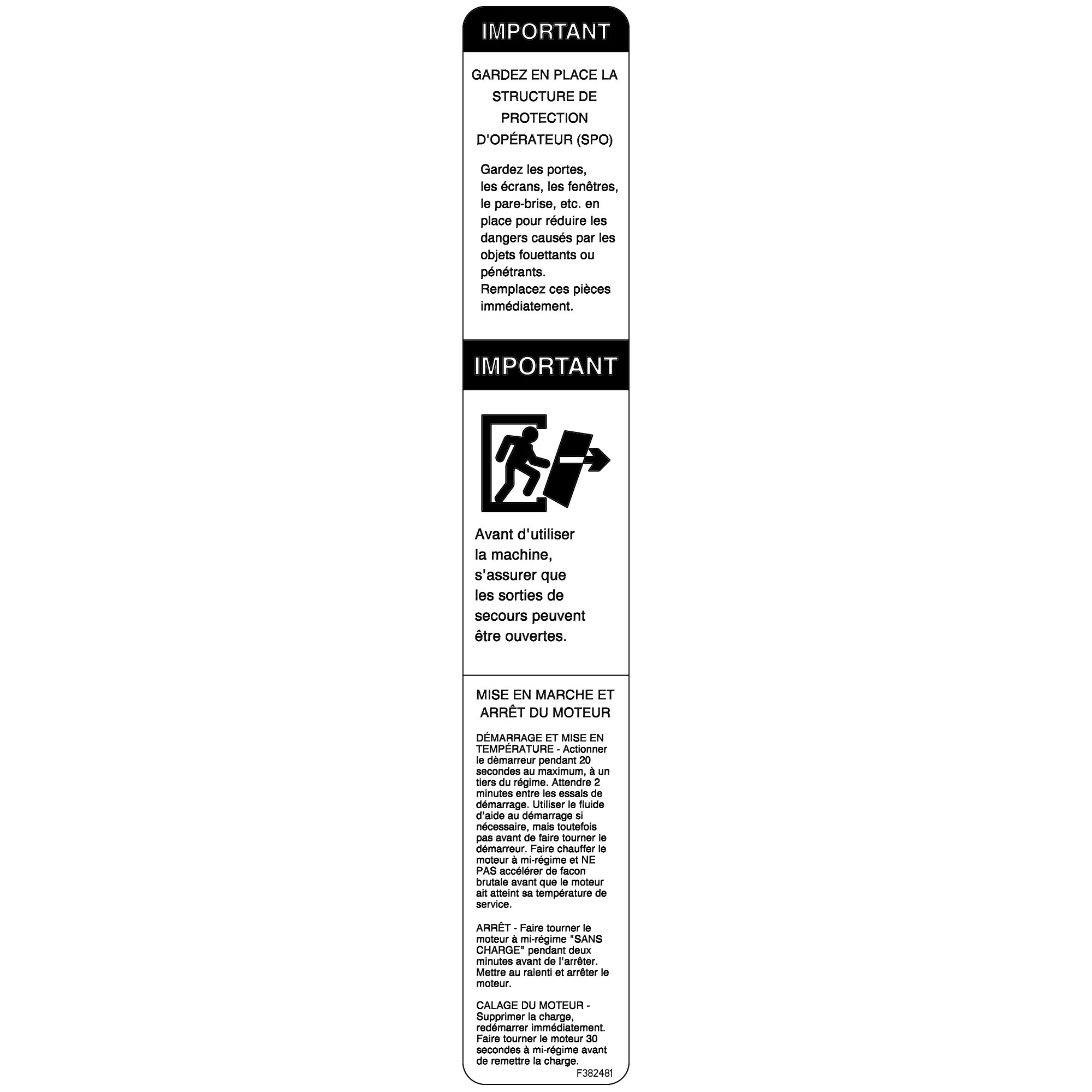 John Deere Important Engine Label, French - F382481
