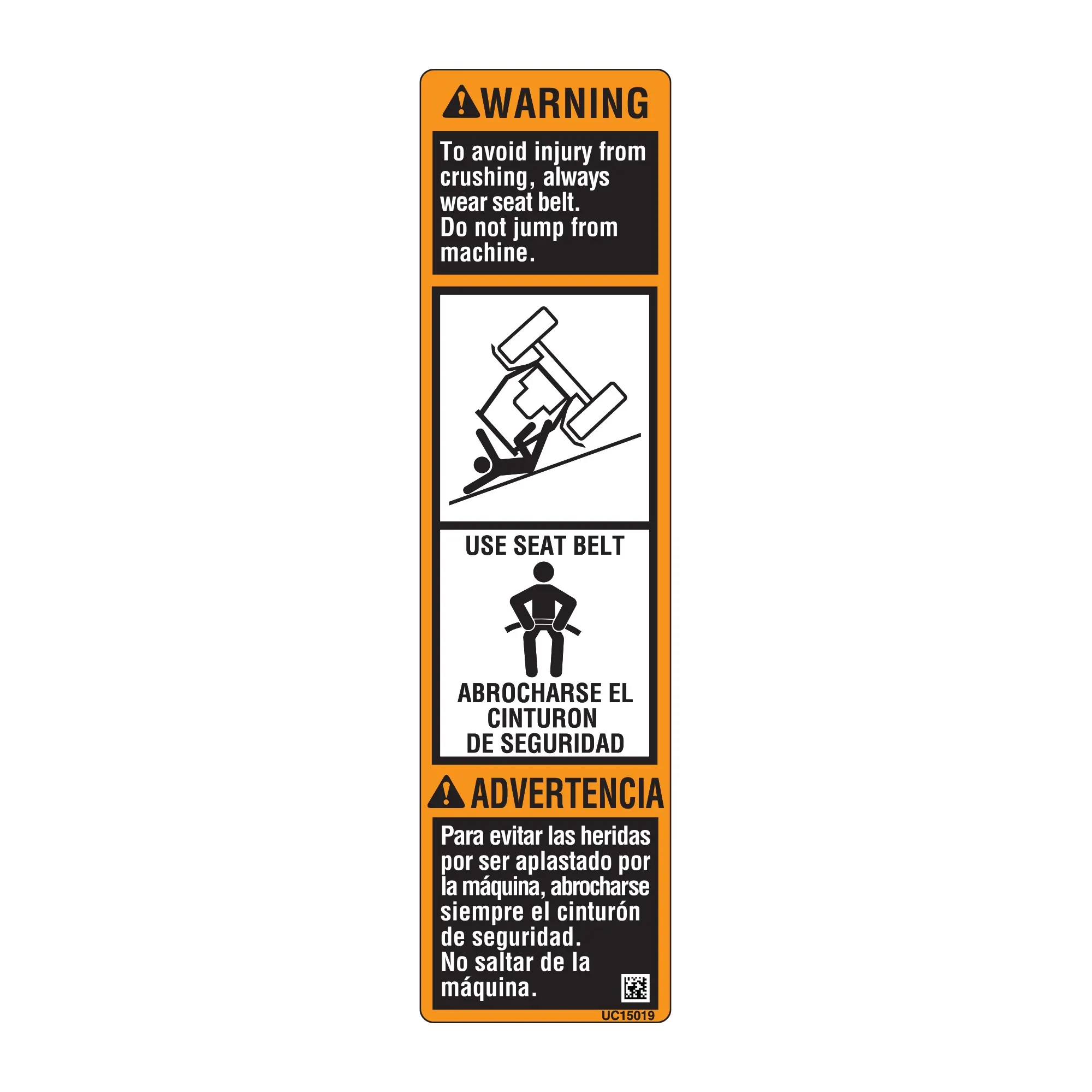 John Deere Label, Warning, English/Spanish - UC15019