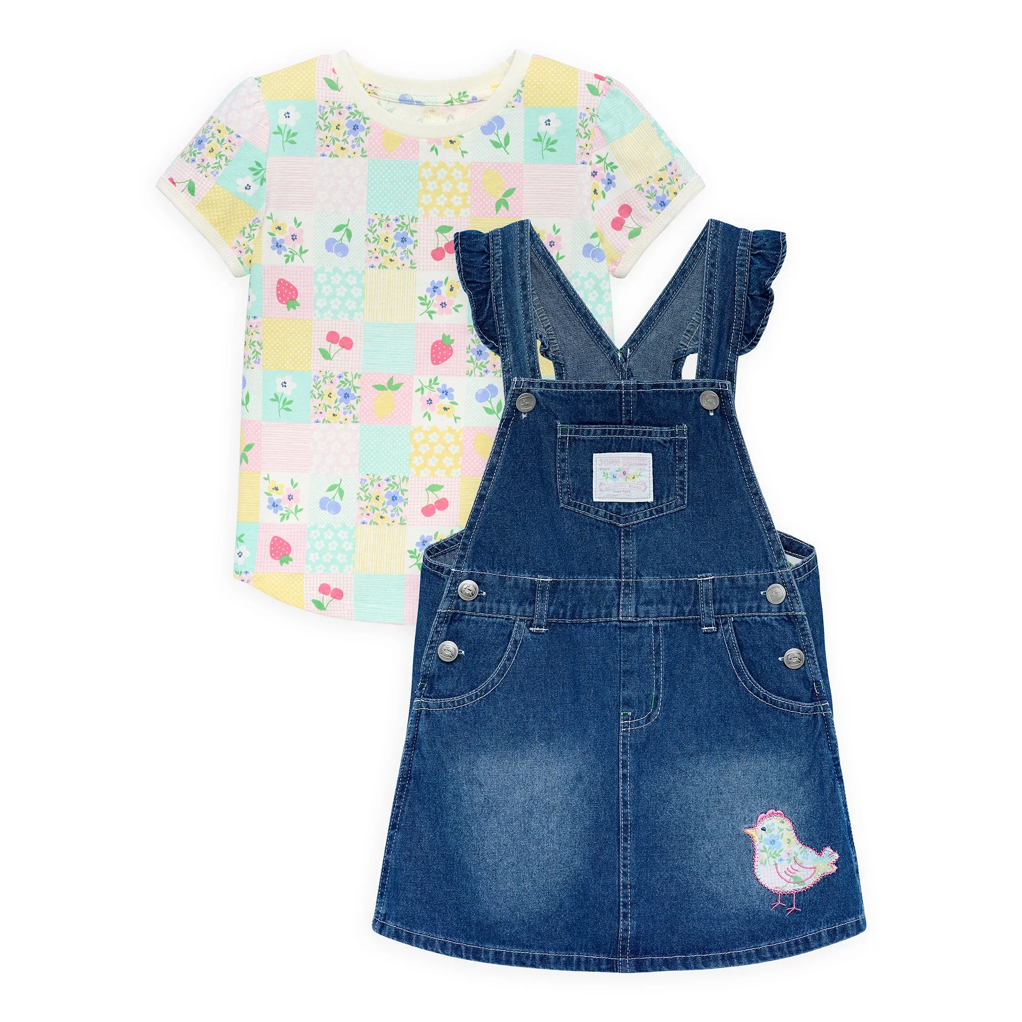 Toddlers Patchwork Denim Jumper & T-Shirt Set