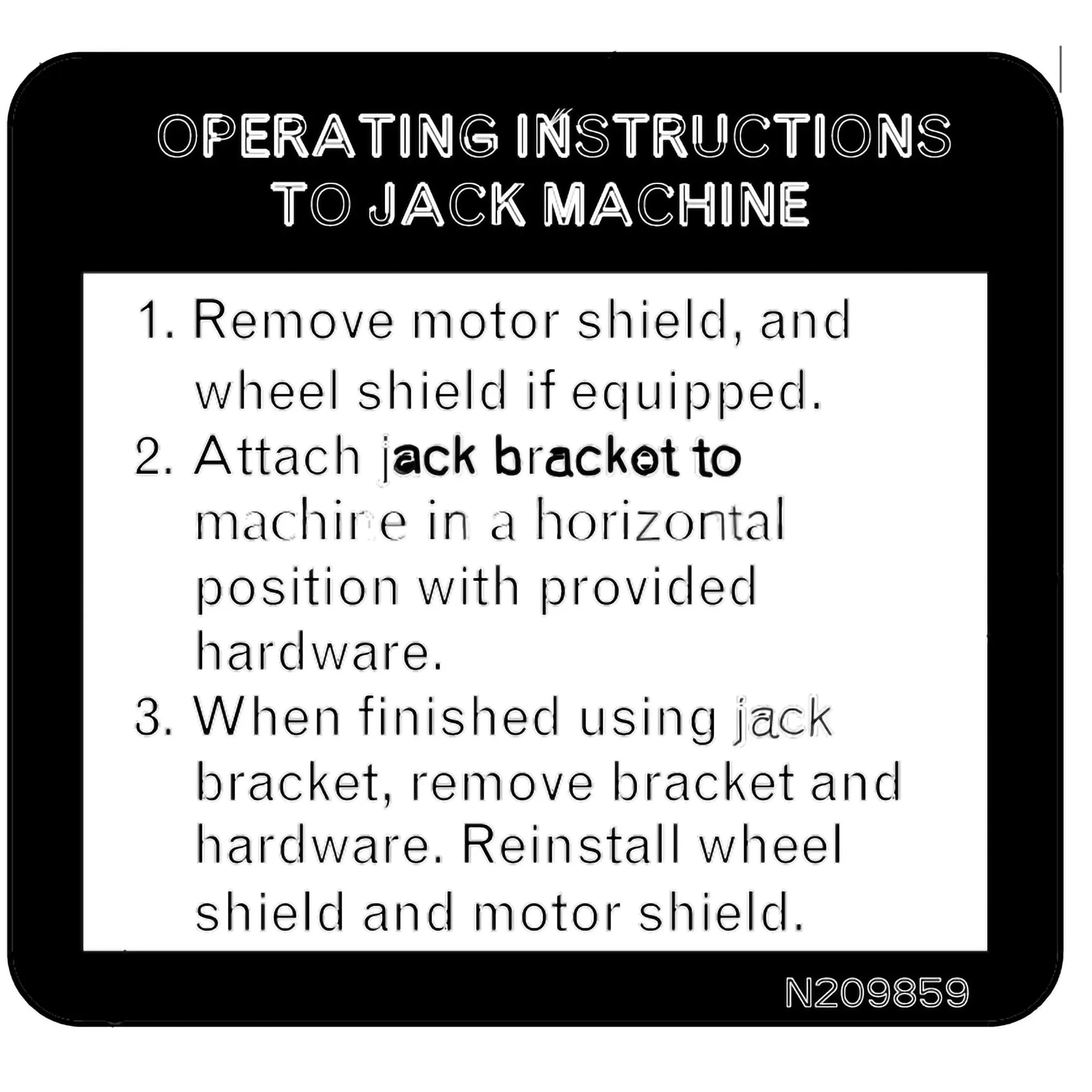 John Deere Jacking Instruction Label - N209859