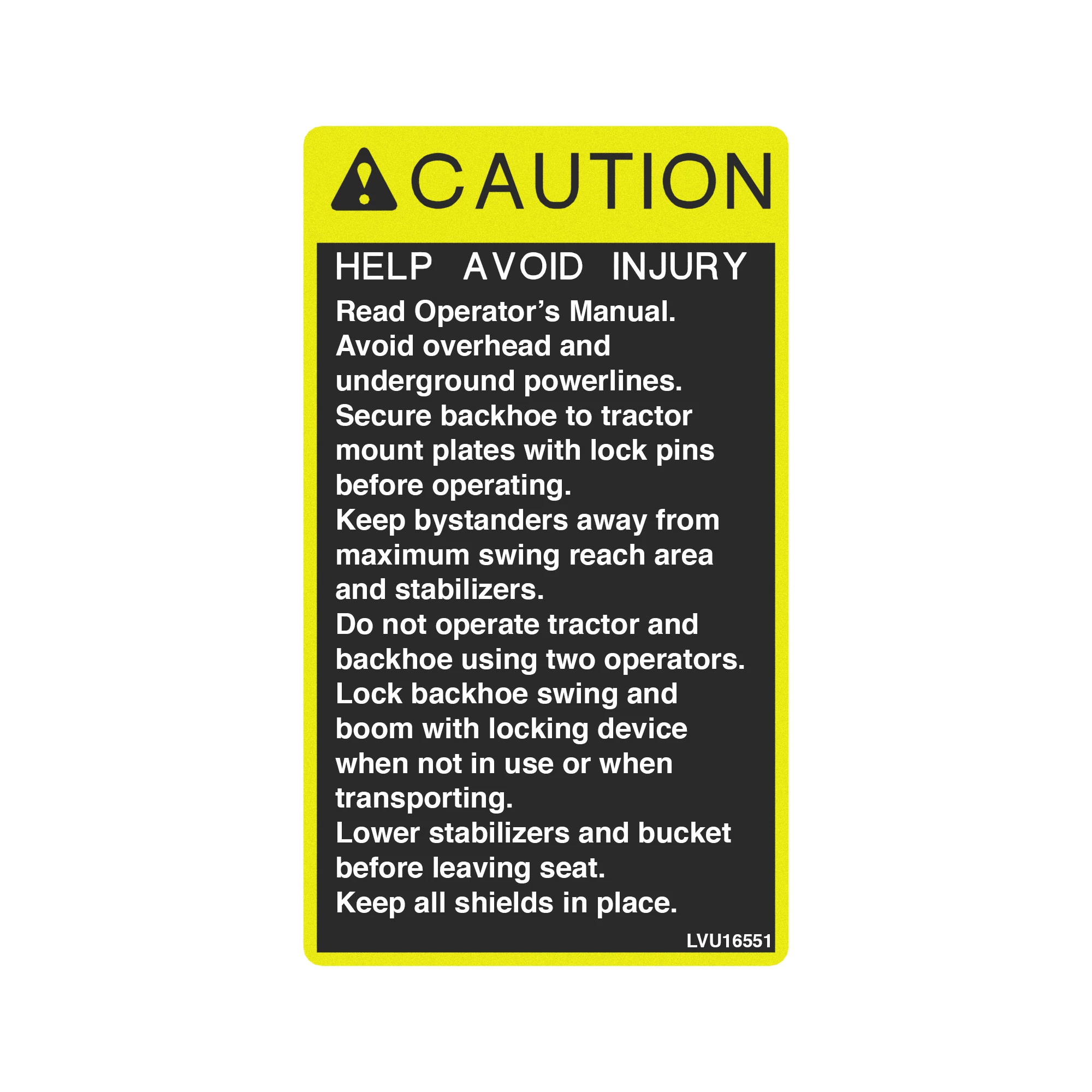 SAFETY SIGN, LABEL, CAUTION BACKHOE