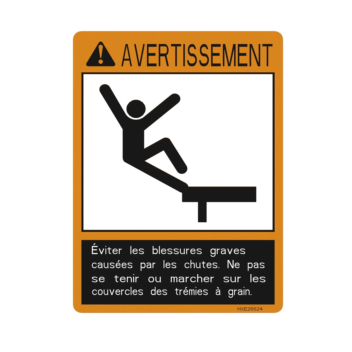 John Deere Safety Sign, Grain Tank Cover, French - HXE26624