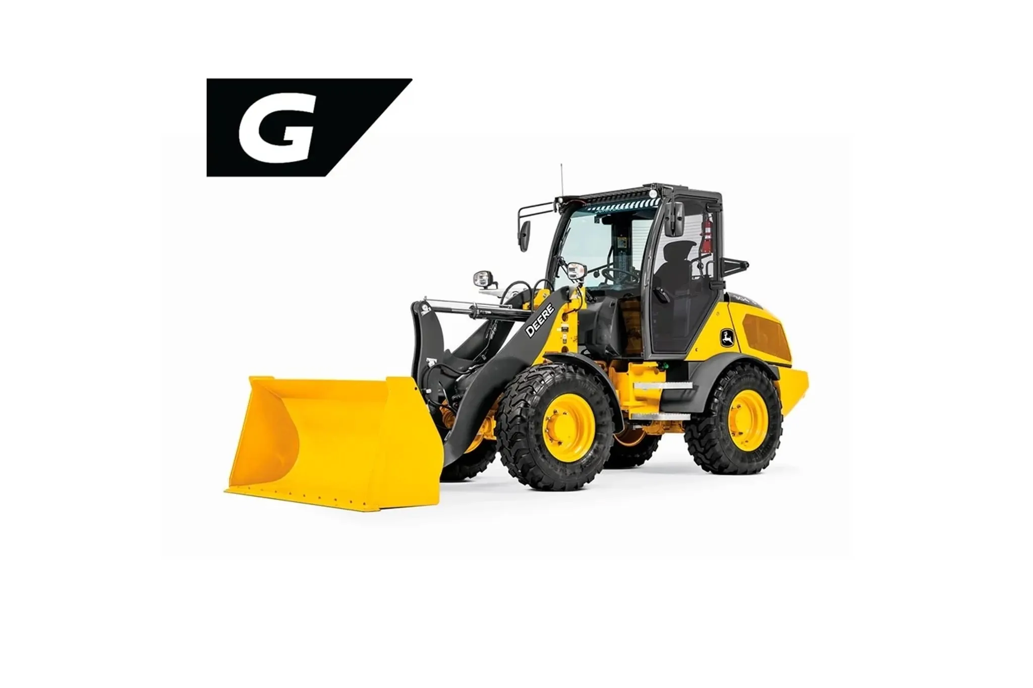 304 G-Tier Compact Wheel Loader with a close up of a yellow construction vehicle with a yellow bucket