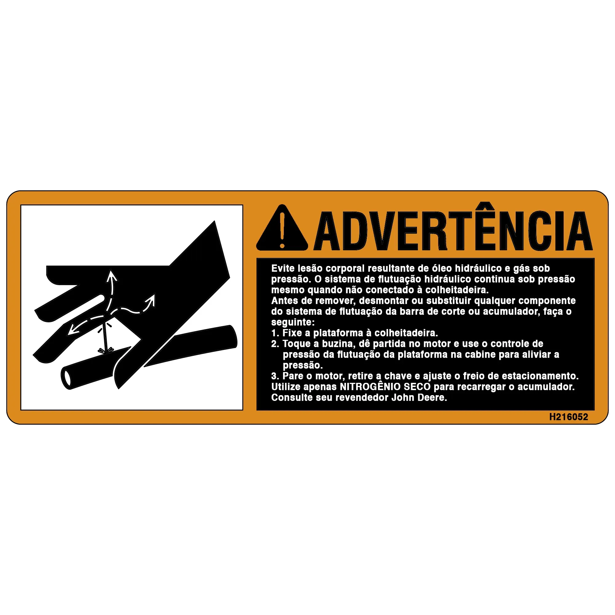 John Deere Safety Sign, Accumulator Warning - H216052