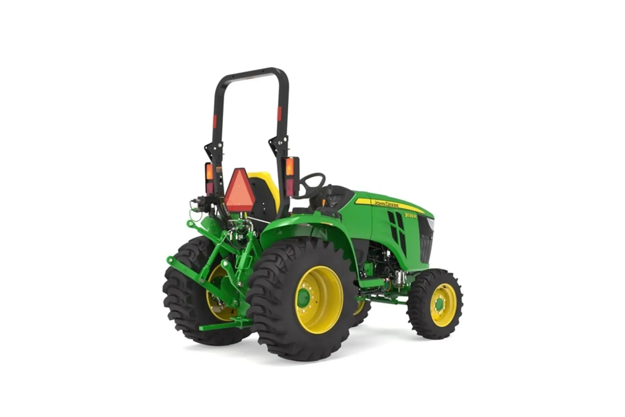 Studio image with a rear right view of 3039R Compact Tractor