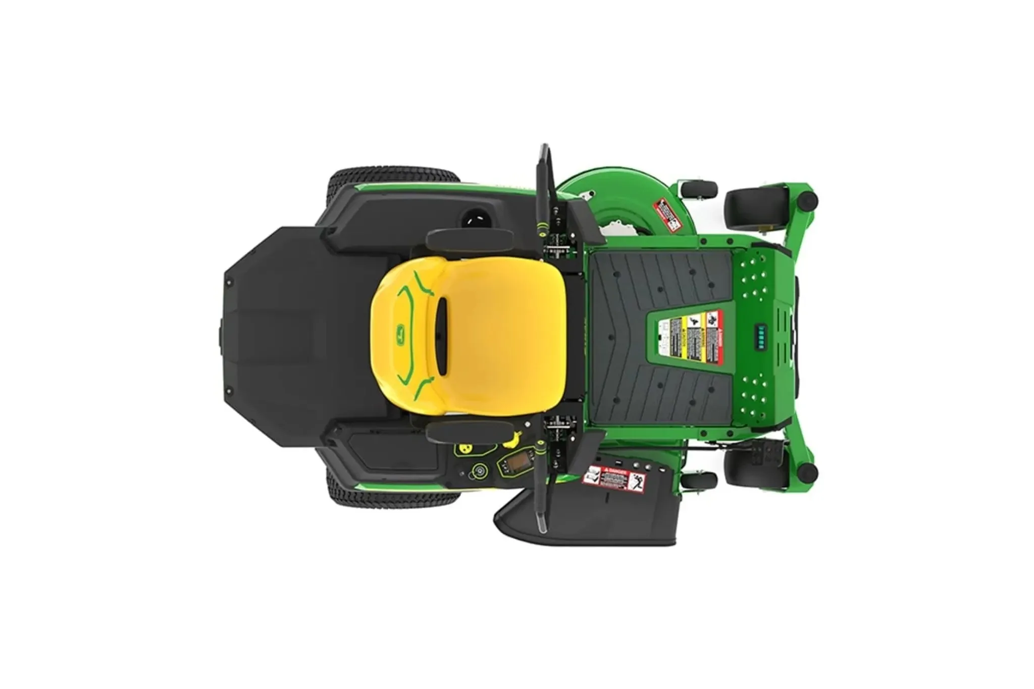 Studio image with a top view of a Z370R Electric ZTrak Mower