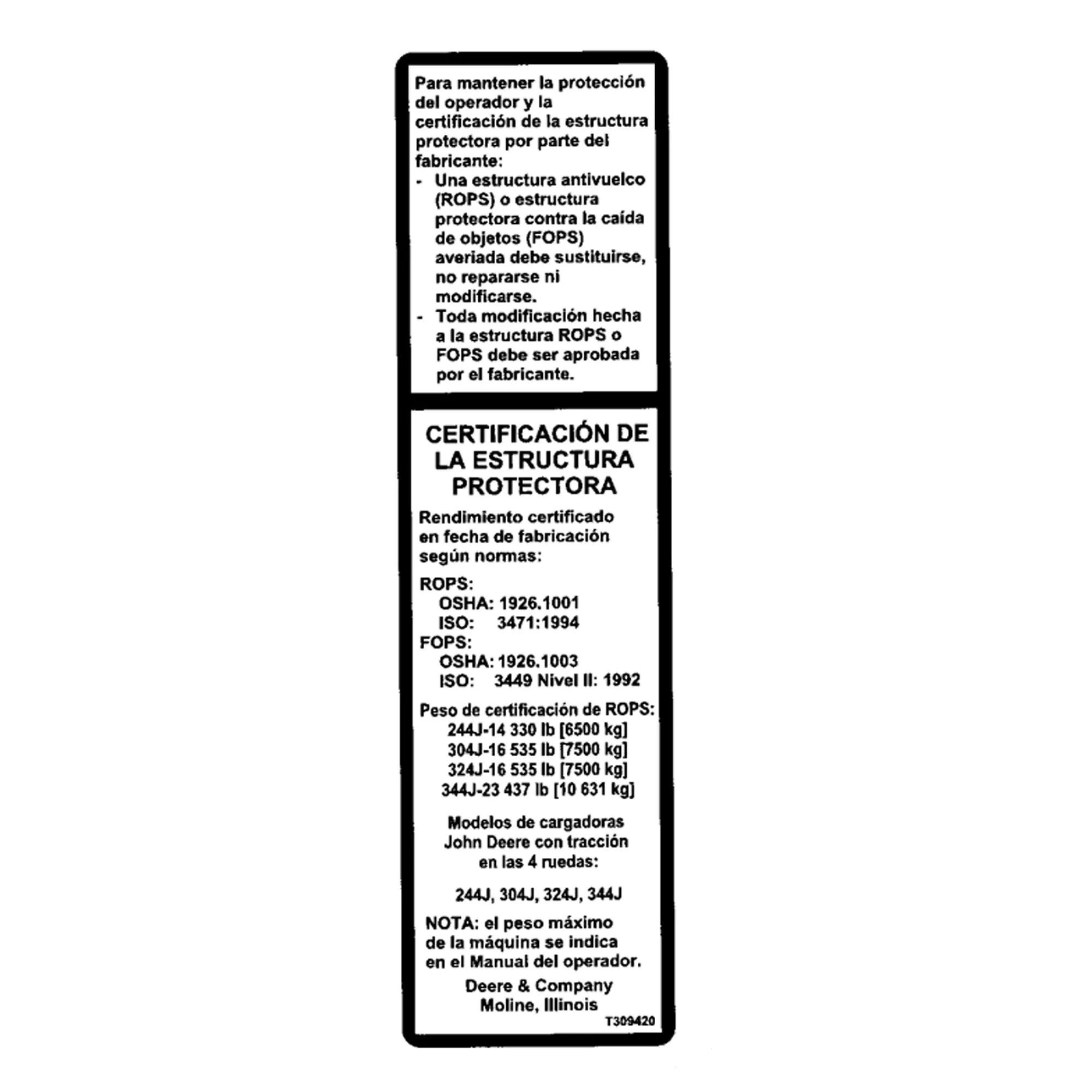 Label, ROPS Certification, Spanish