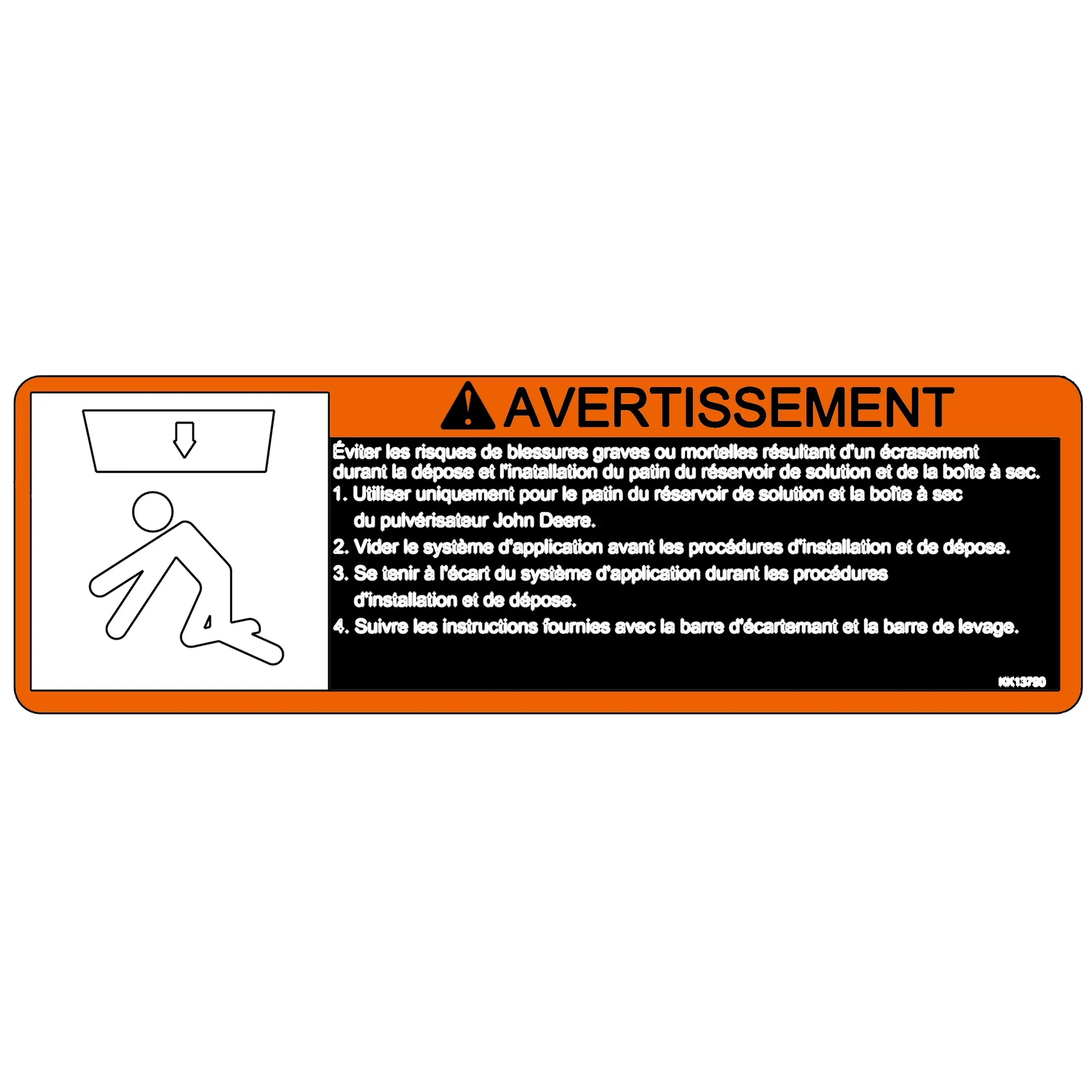 John Deere Liftbar Warning Decal, French - KK13790