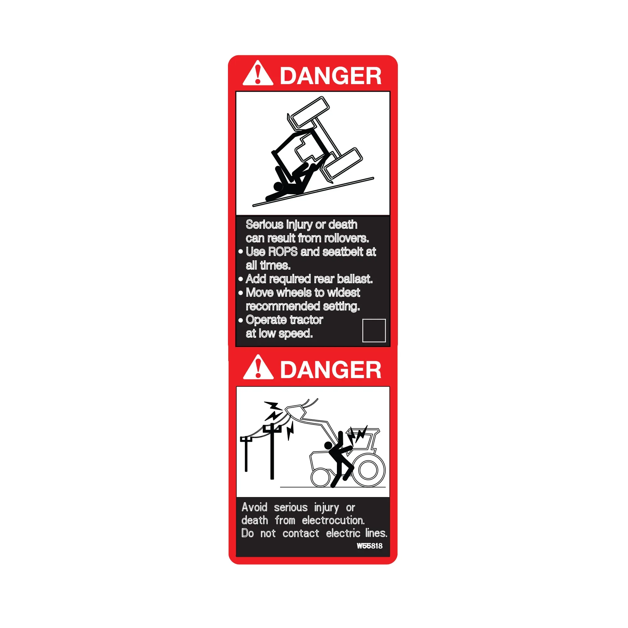 John Deere Danger Sign Label - W55818