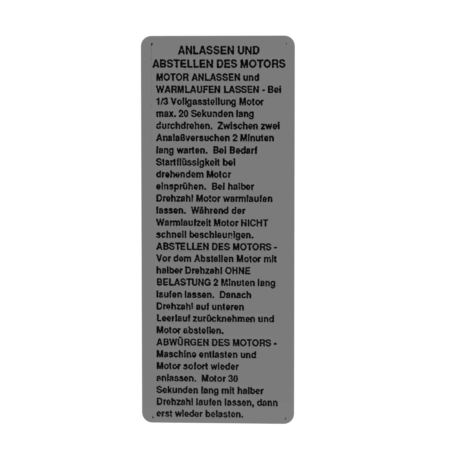 John Deere Engine Start Stop Label - T139166