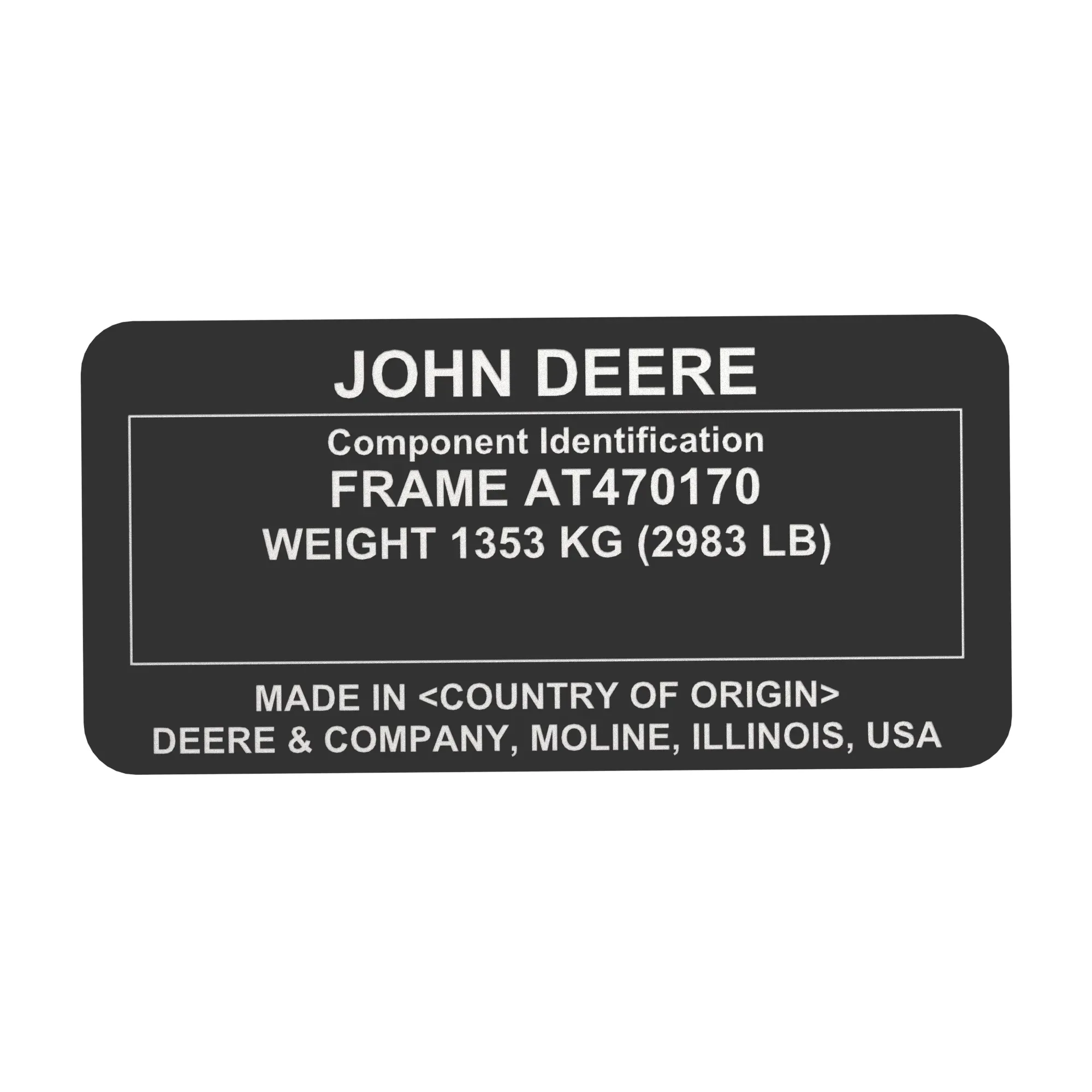 John Deere Identification Plate - T382687