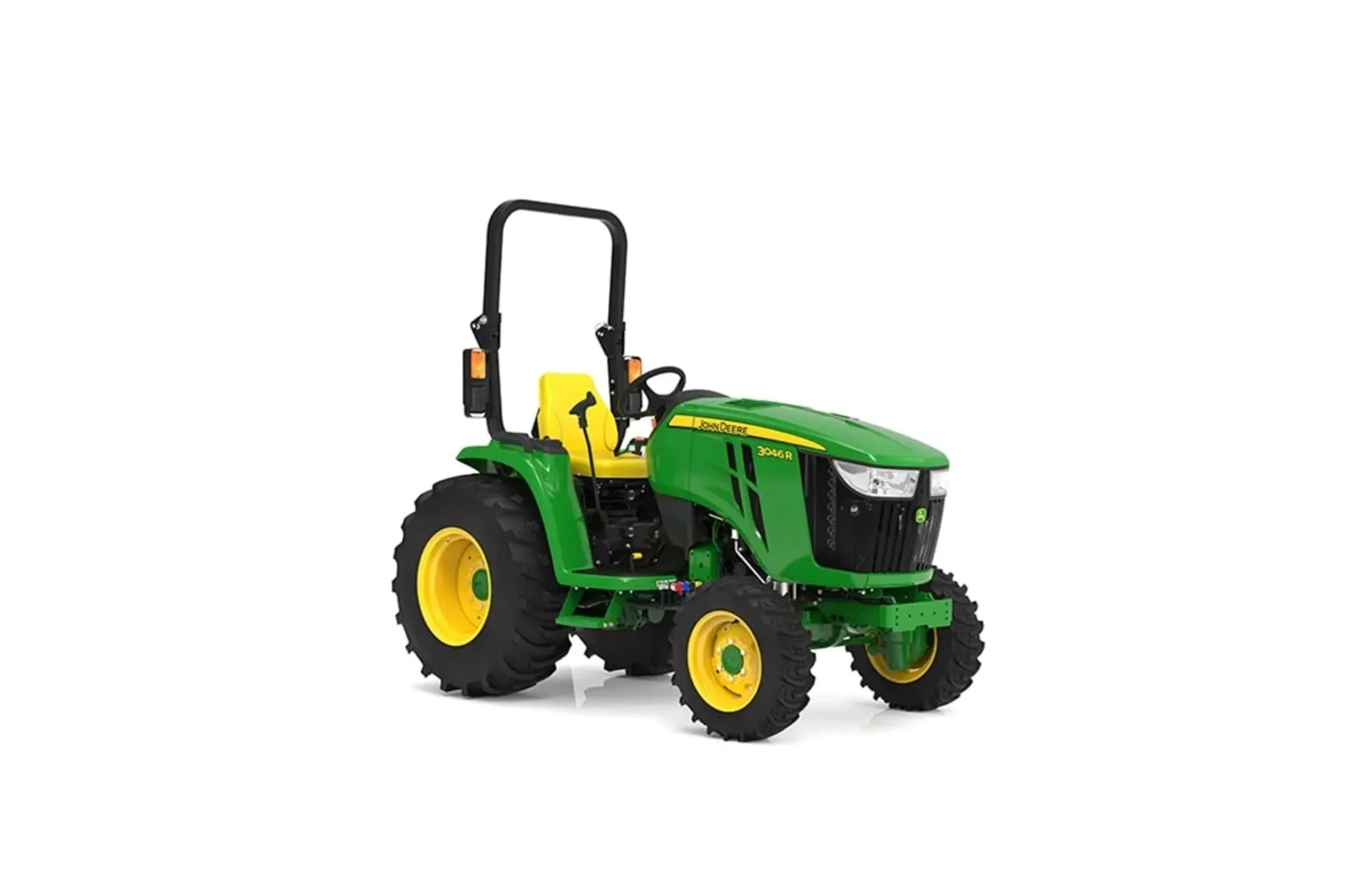 Studio image with a front right view of 3046R Compact Tractor