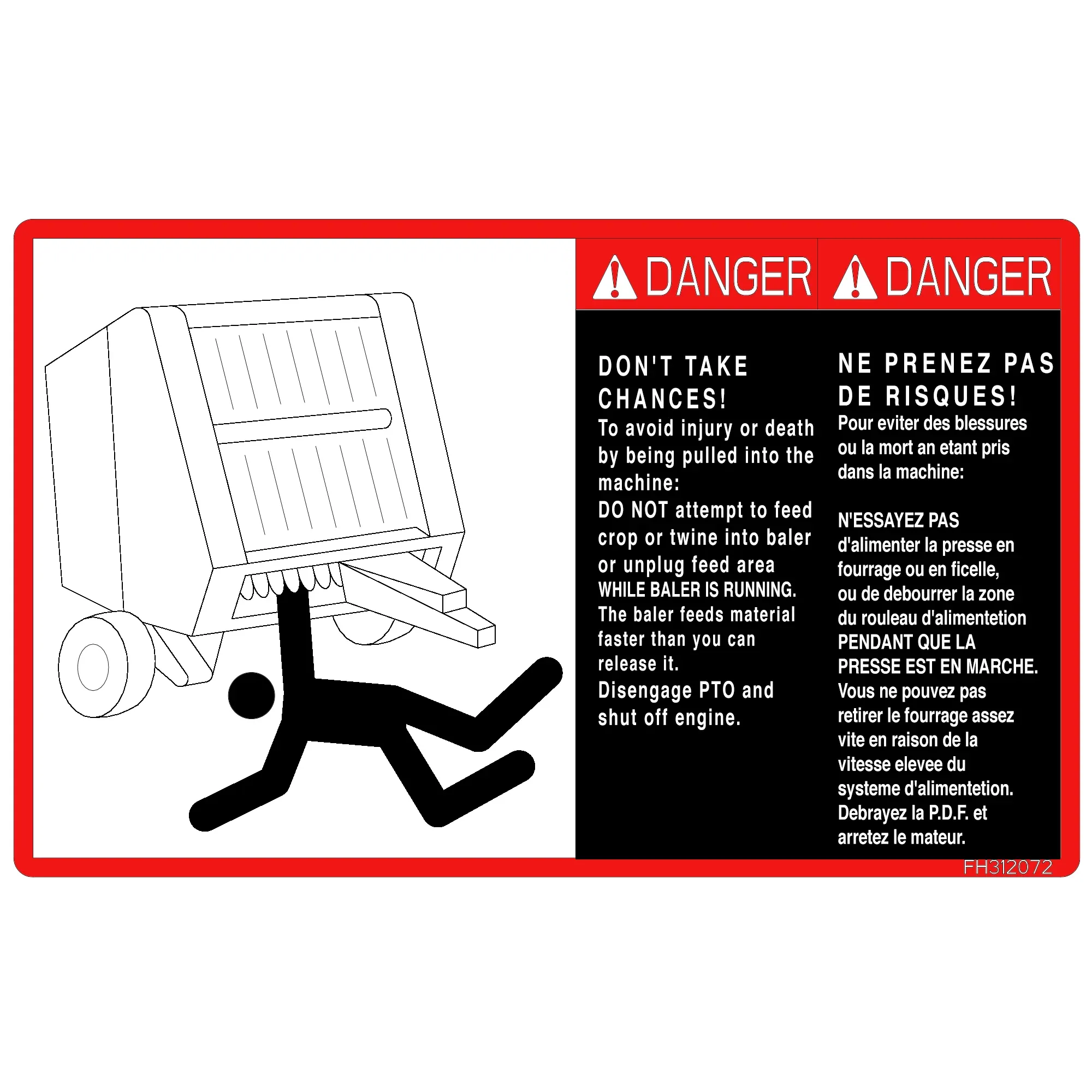 John Deere Danger Label Bilingual - FH312072