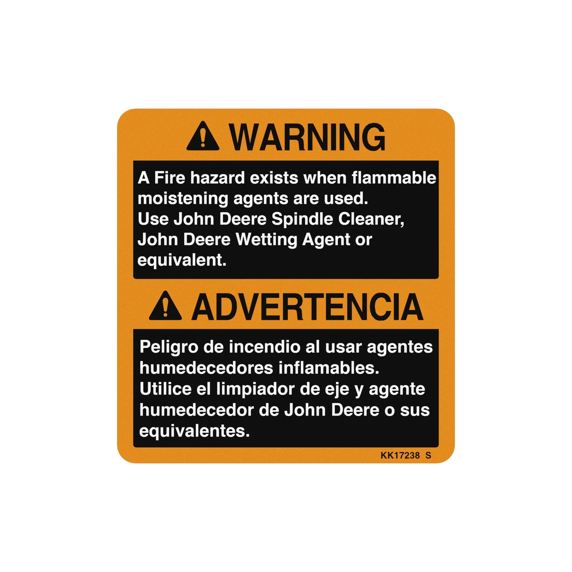 John Deere Safety Sign, Tank Warning, English and Spanish - KK17238