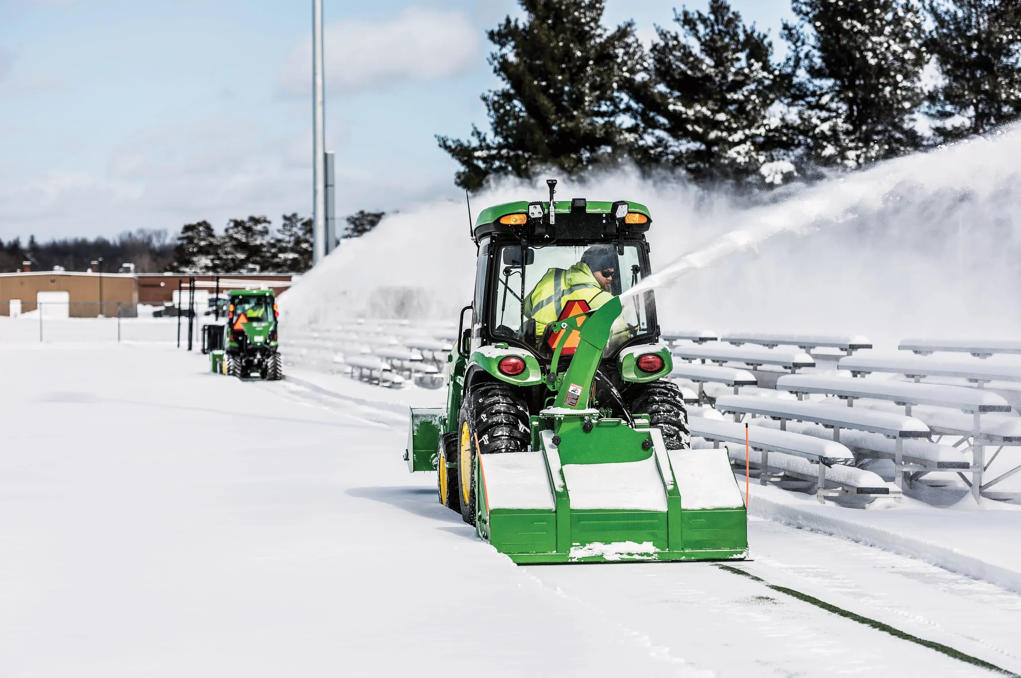 Blowing snow using SB1164P Snowblower on 3046R Tractor