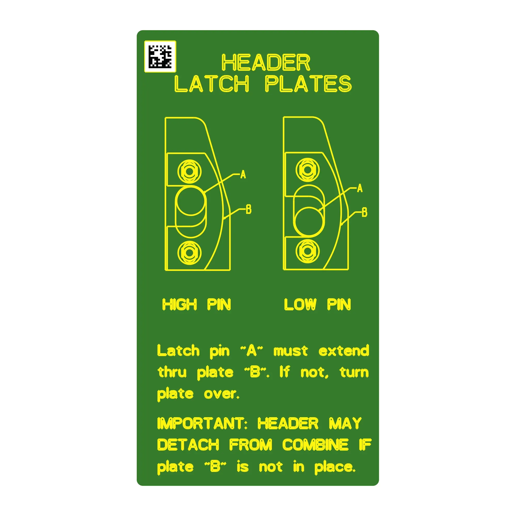 John Deere Header Latch Plates Label - H236874