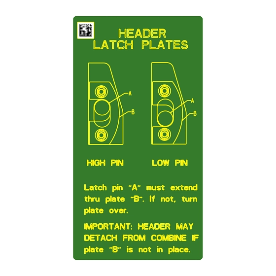 John Deere Header Latch Plates Label - H236874