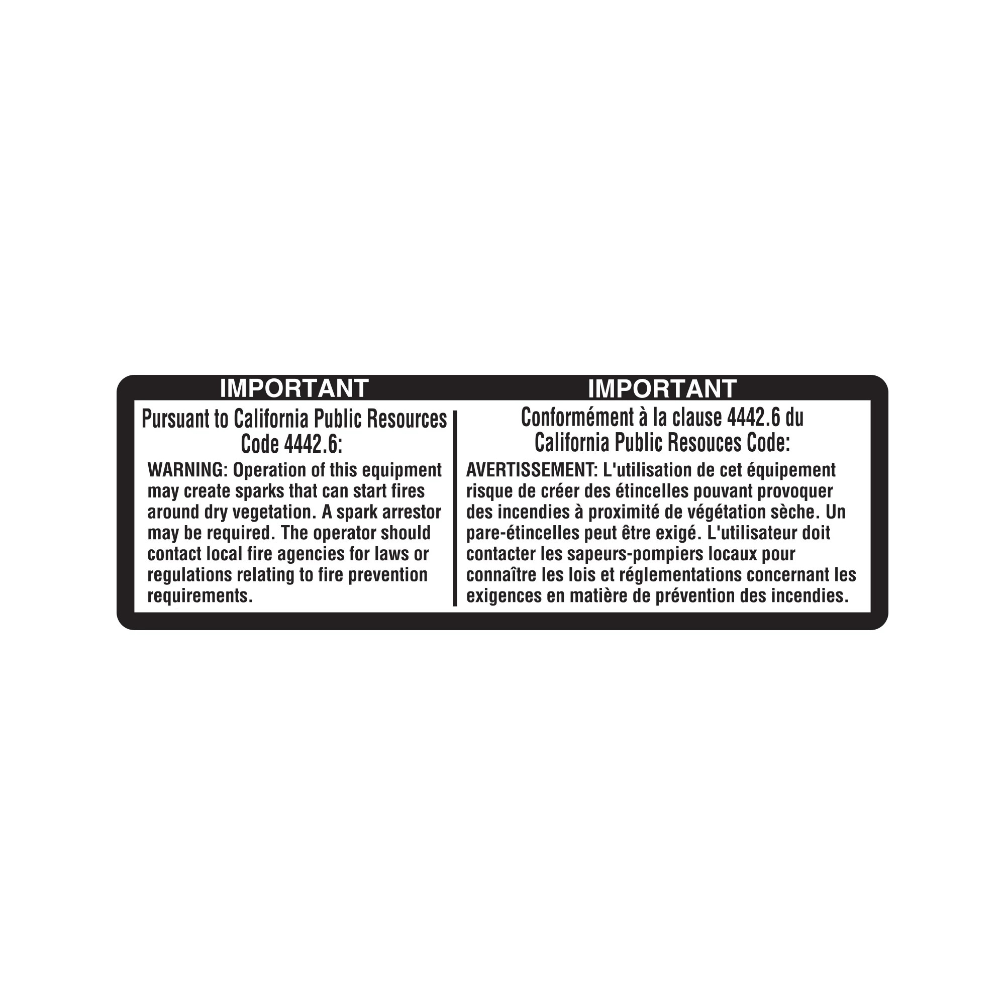 LABEL, SPARK ARRESTOR, FR-CA