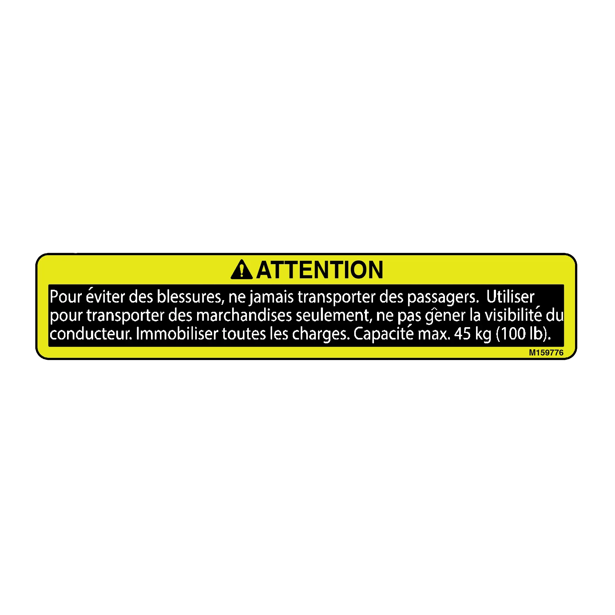 John Deere Safety Sign, Max Weight Warning, French - M159776
